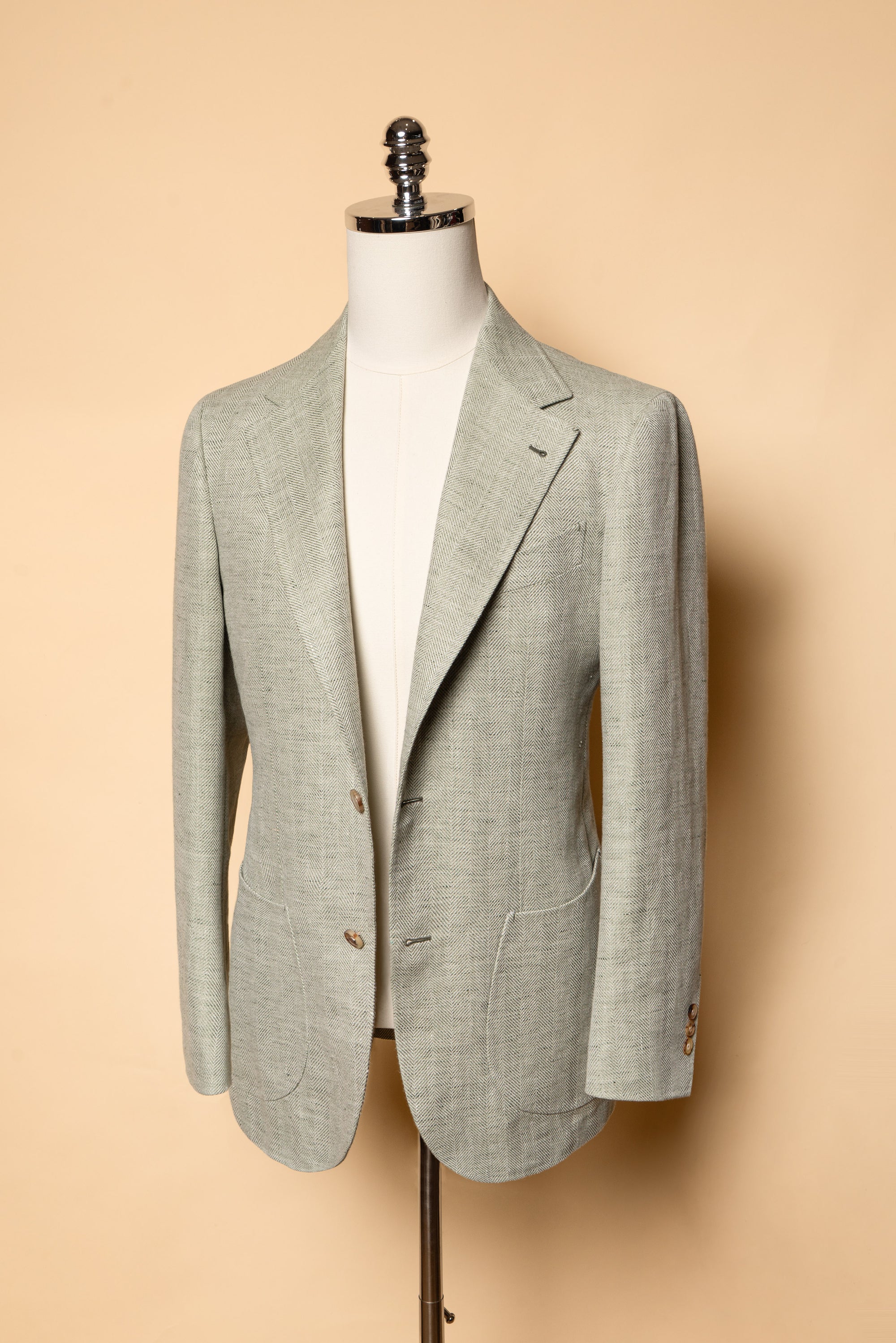 MTO Ice Green Herringbone Wool Silk Jacket #755