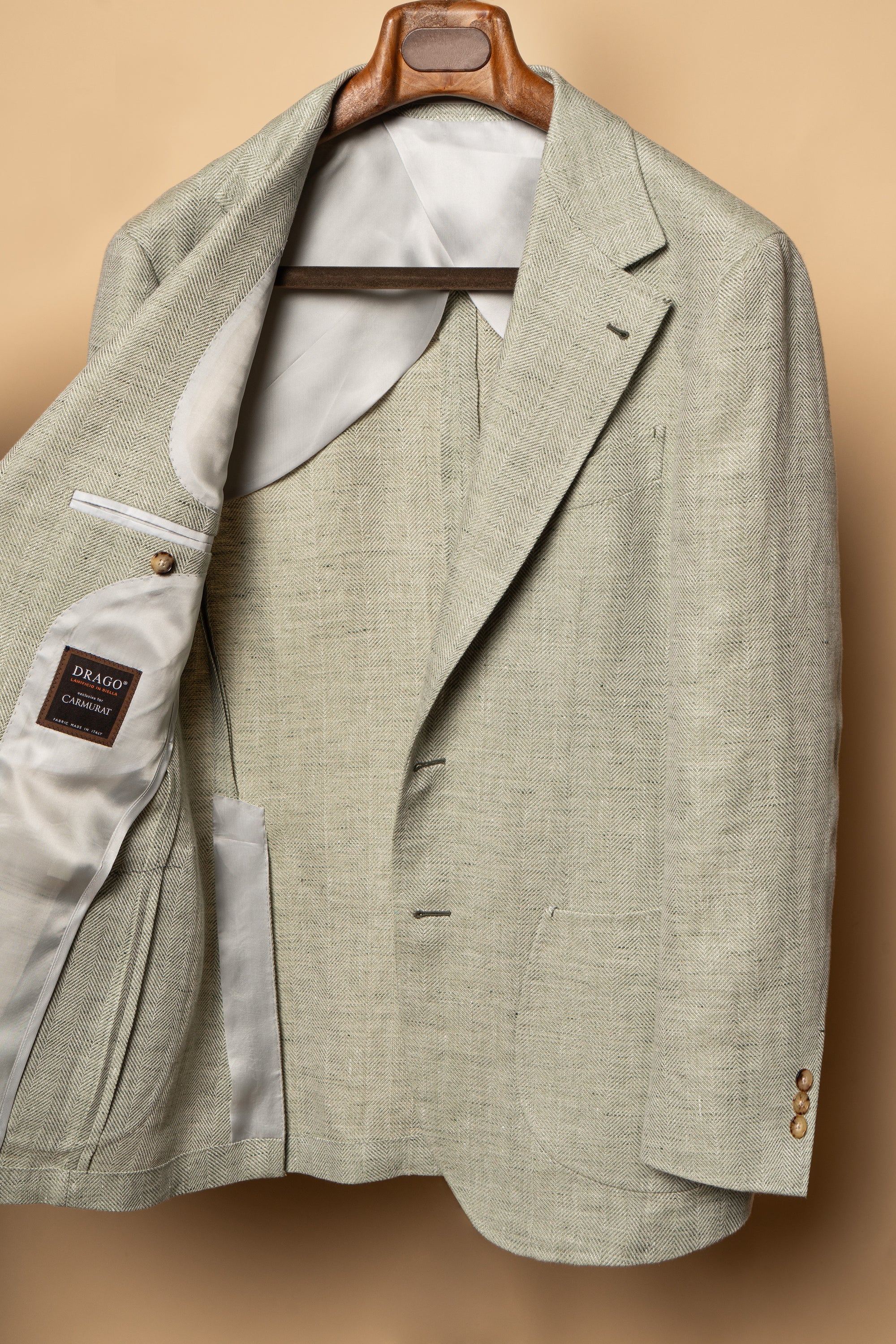 MTO Ice Green Herringbone Wool Silk Jacket #755