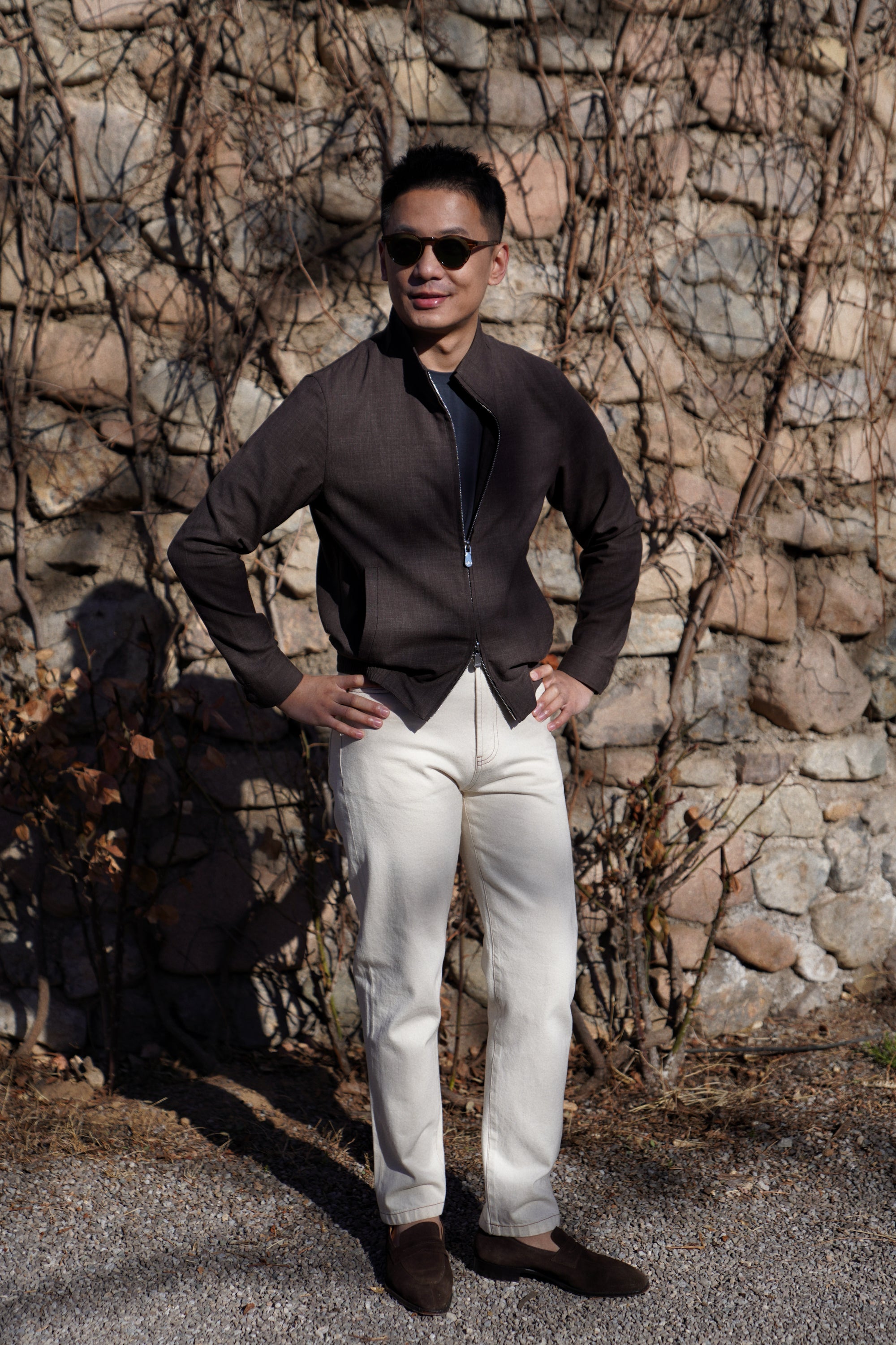 Chocolate Silk Linen Wool Bomber Jacket #262