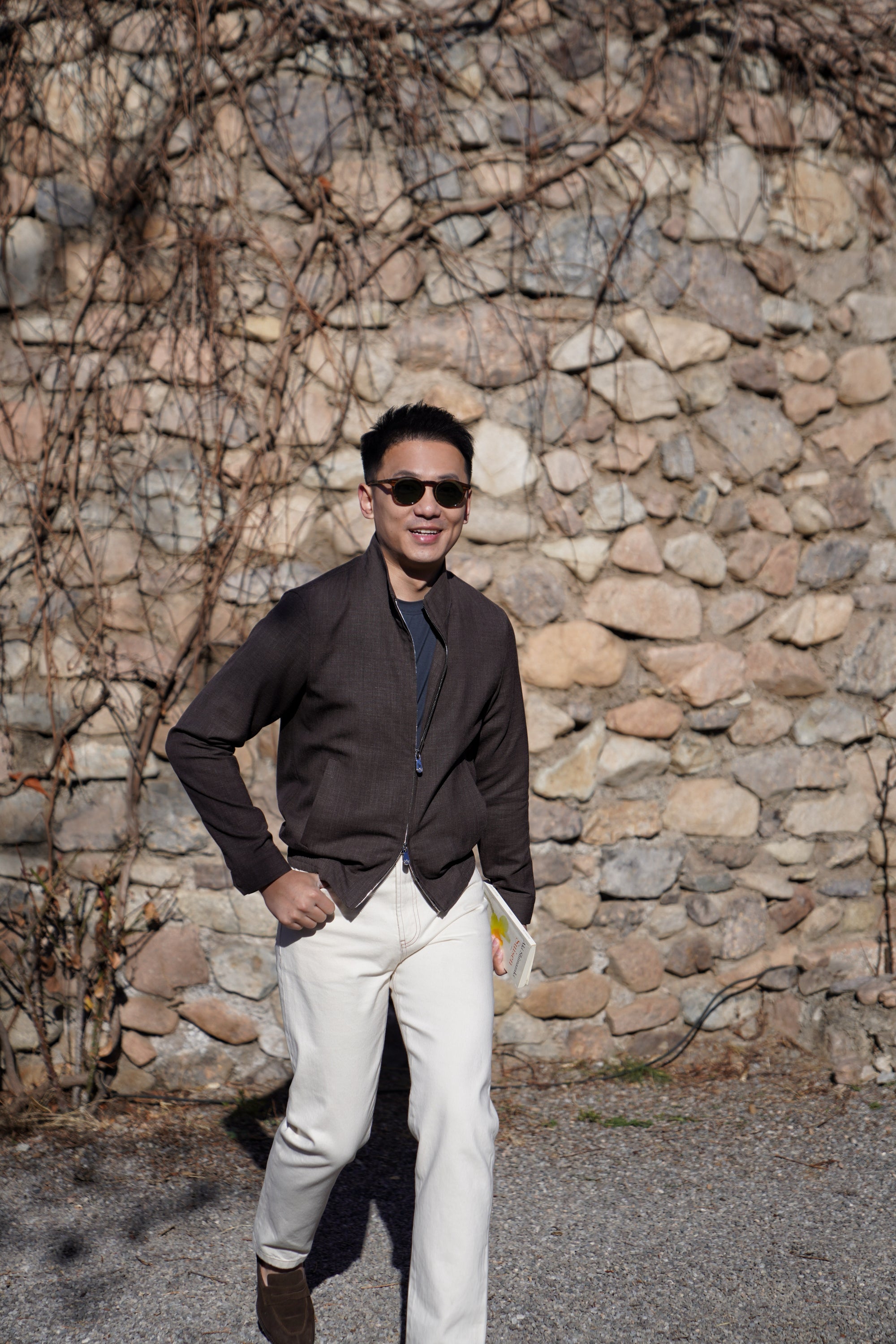 Chocolate Silk Linen Wool Bomber Jacket #262