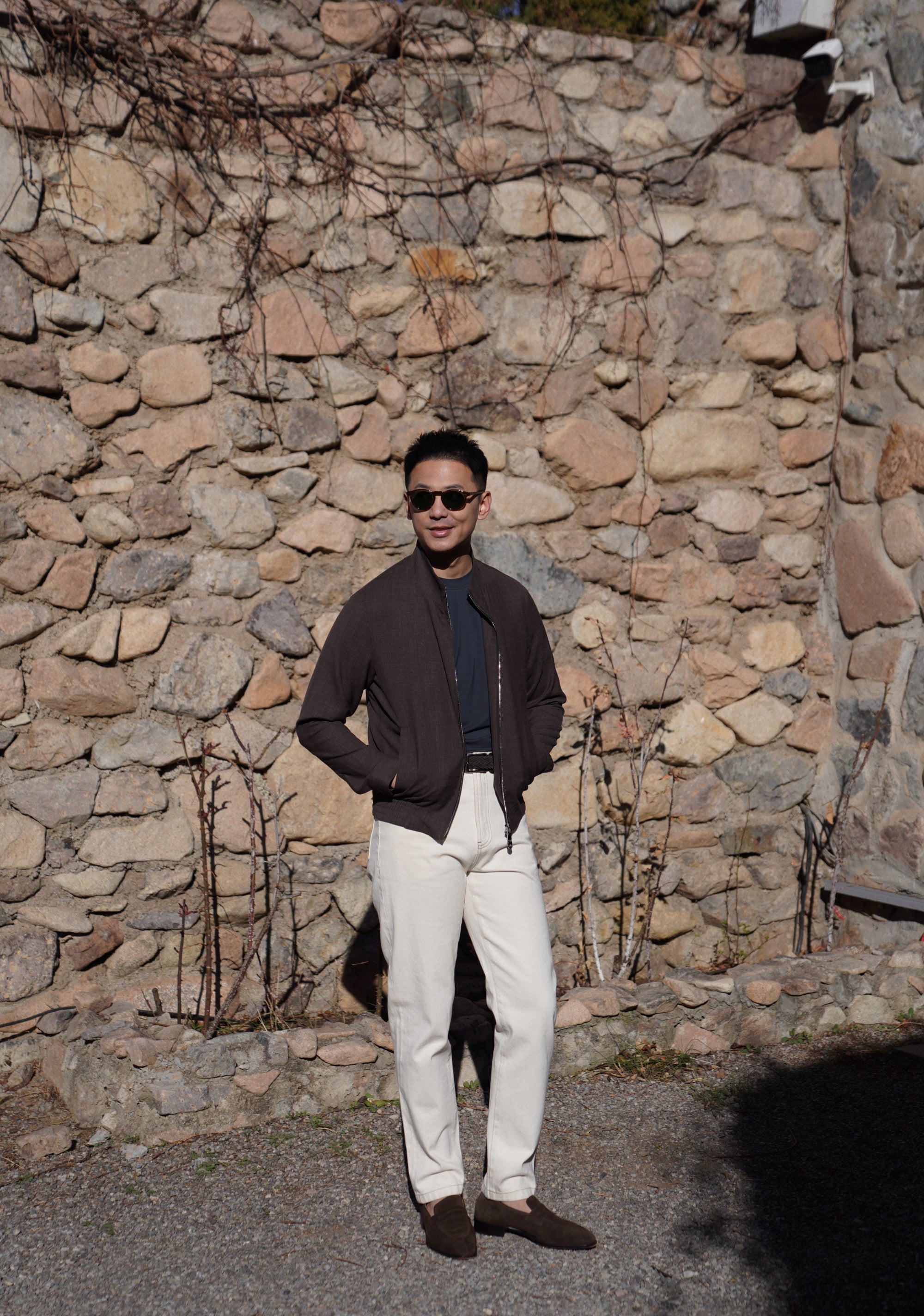 Chocolate Silk Linen Wool Bomber Jacket #262