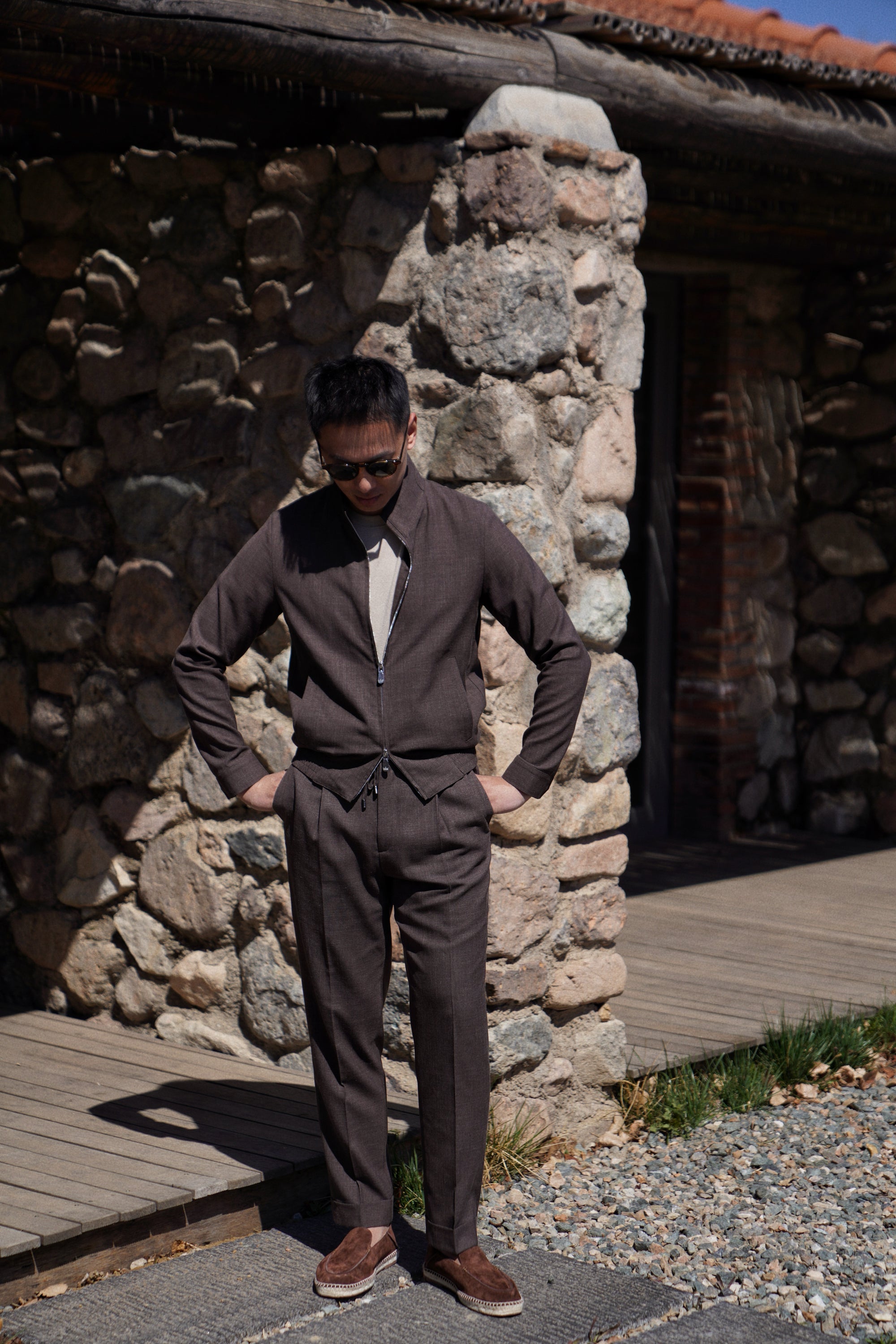 Chocolate Silk Linen Wool Bomber Jacket #262