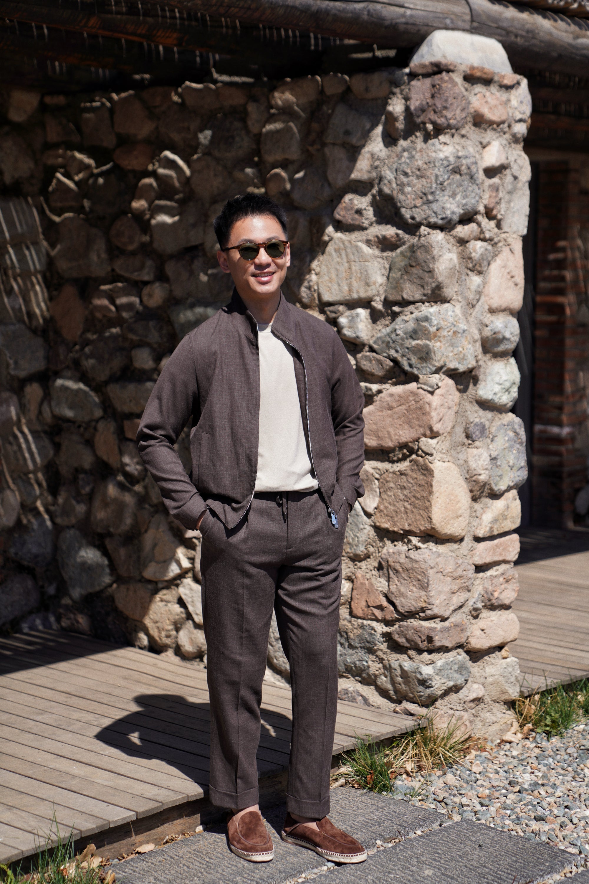 Chocolate Silk Linen Wool Bomber Jacket #262