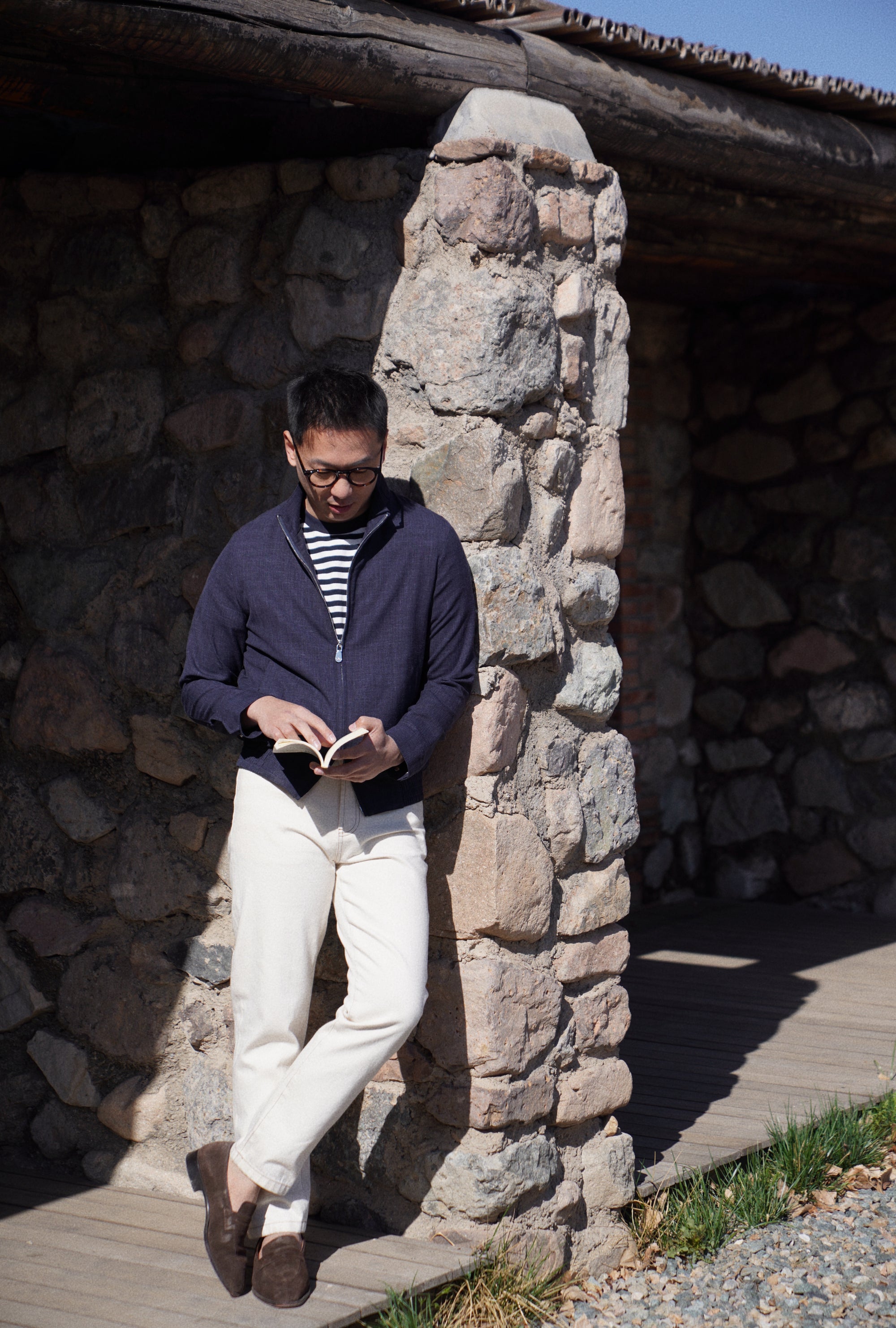 Navy Silk Linen Wool Bomber Jacket #263