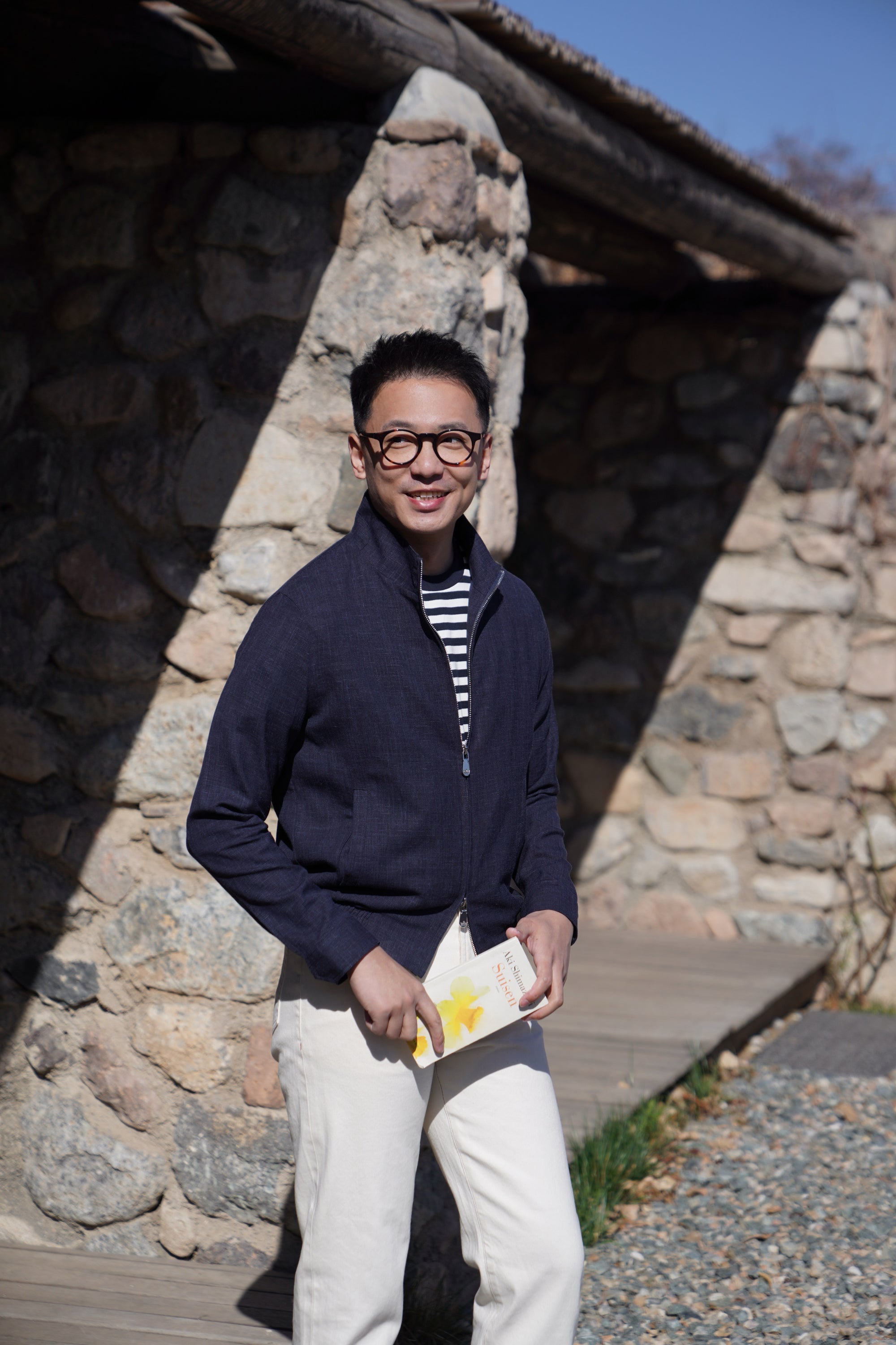 Navy Silk Linen Wool Bomber Jacket #263