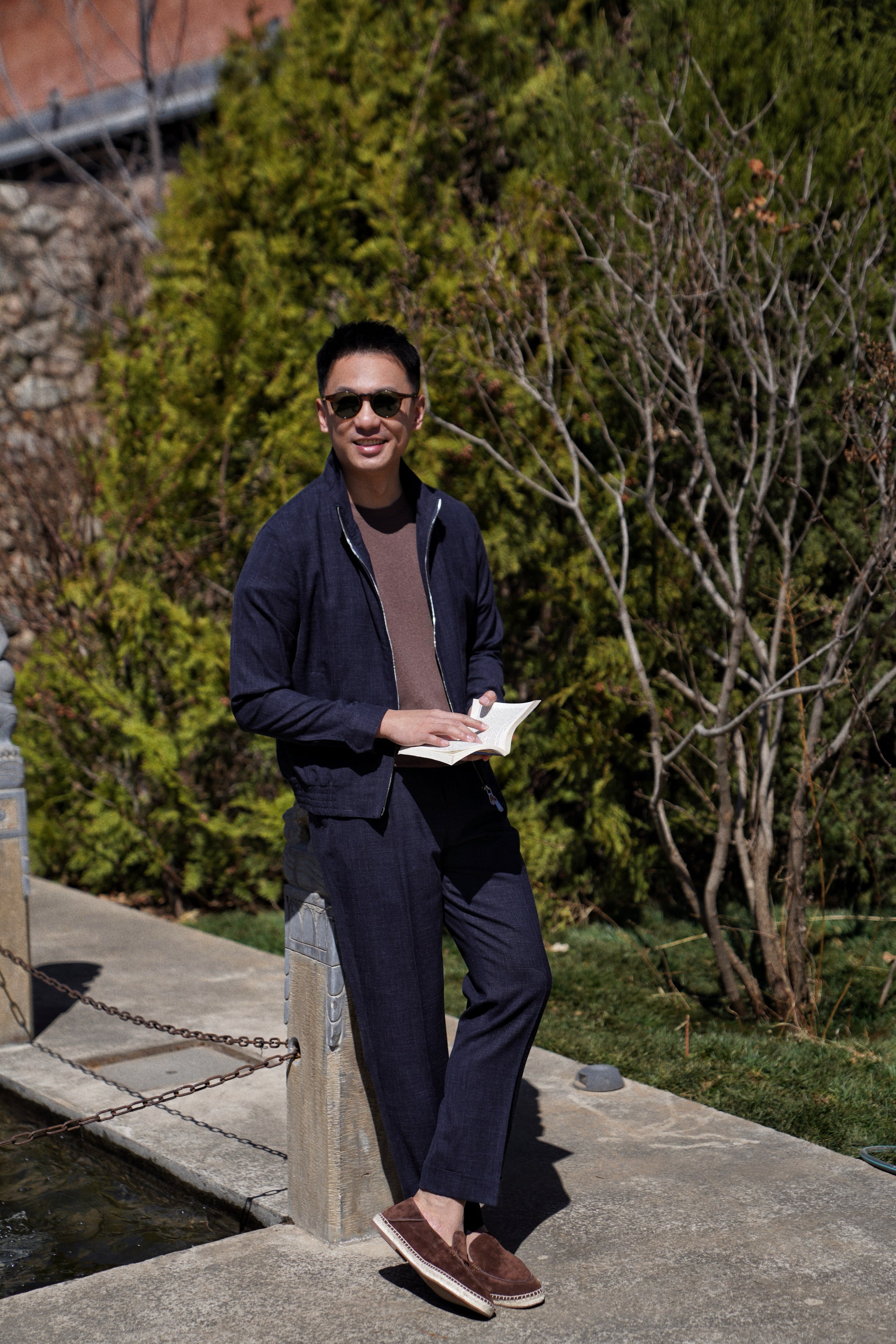Navy Silk Linen Wool Bomber Jacket #263