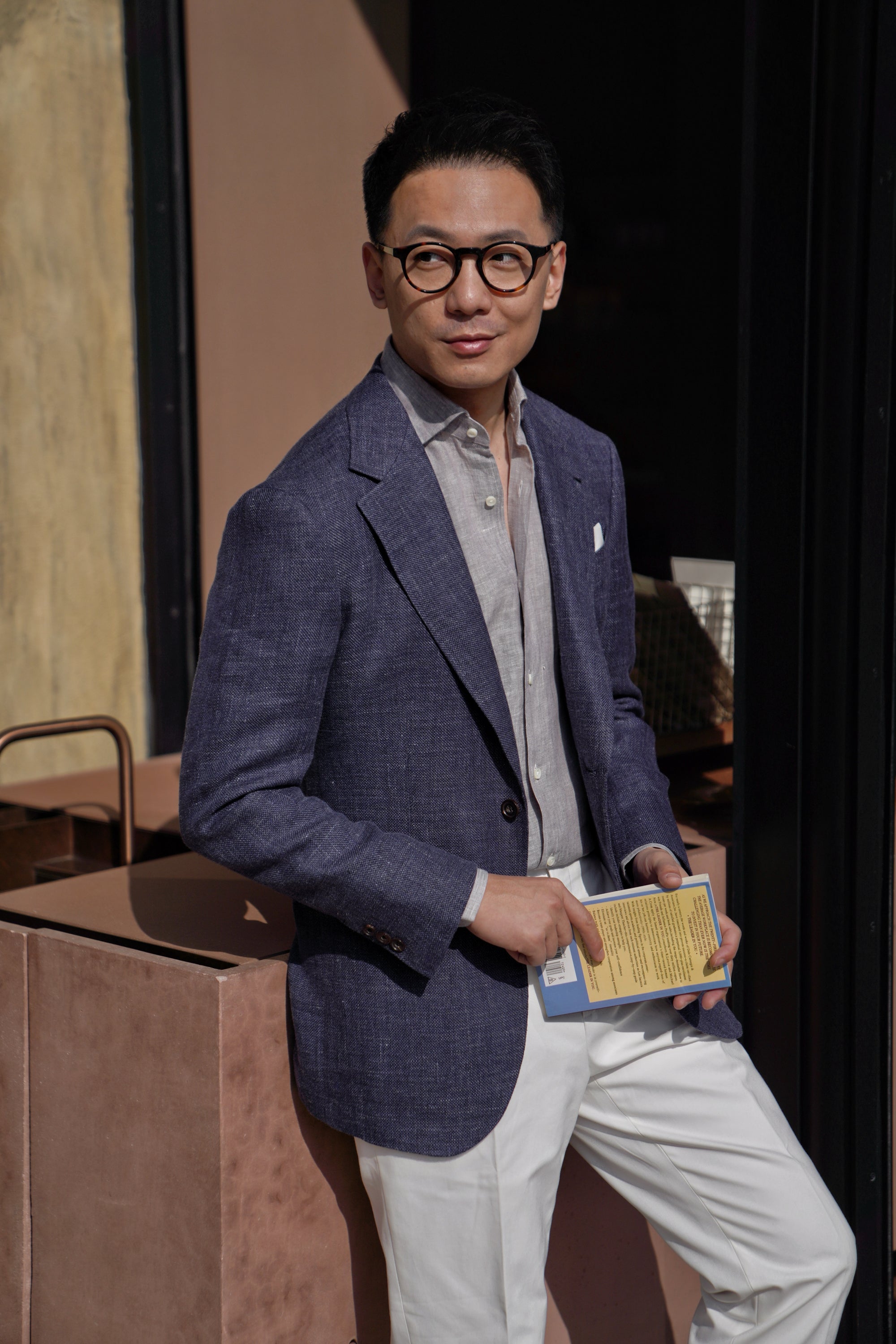 MTO Lake Navy Herringbone Wool Silk Jacket #756