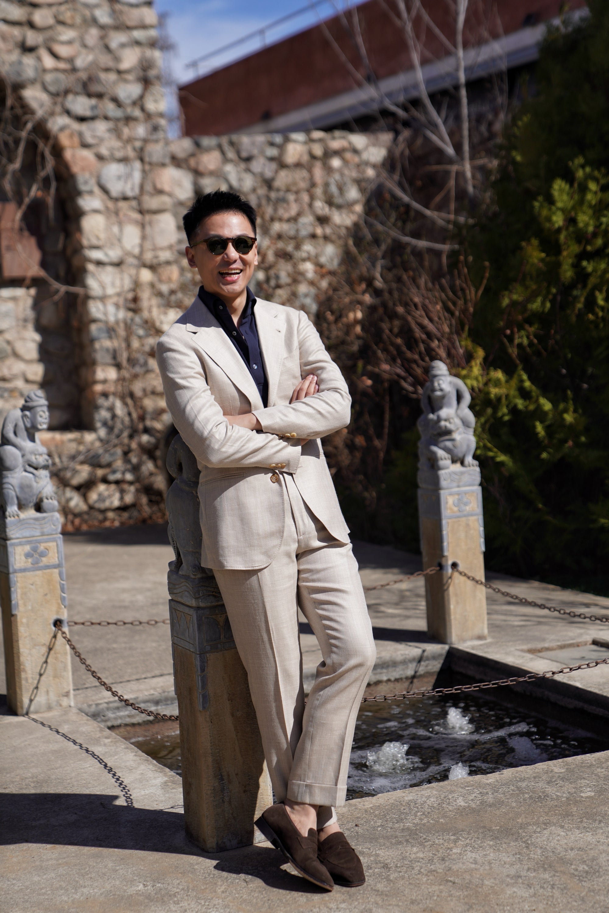 MTO Light Taupe Herringbone Silk Linen Wool Suit #765