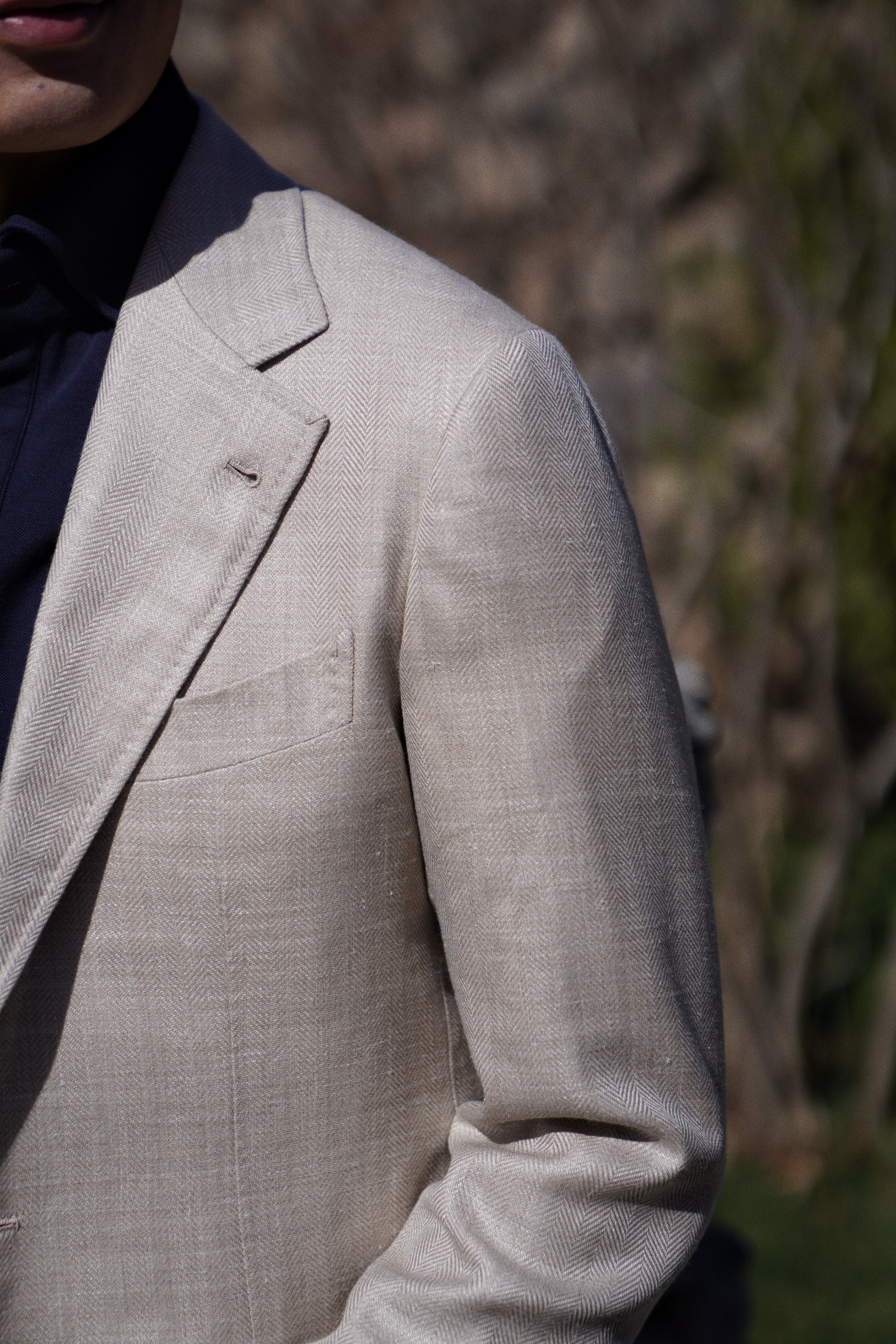 MTO Light Taupe Herringbone Silk Linen Wool Suit #765