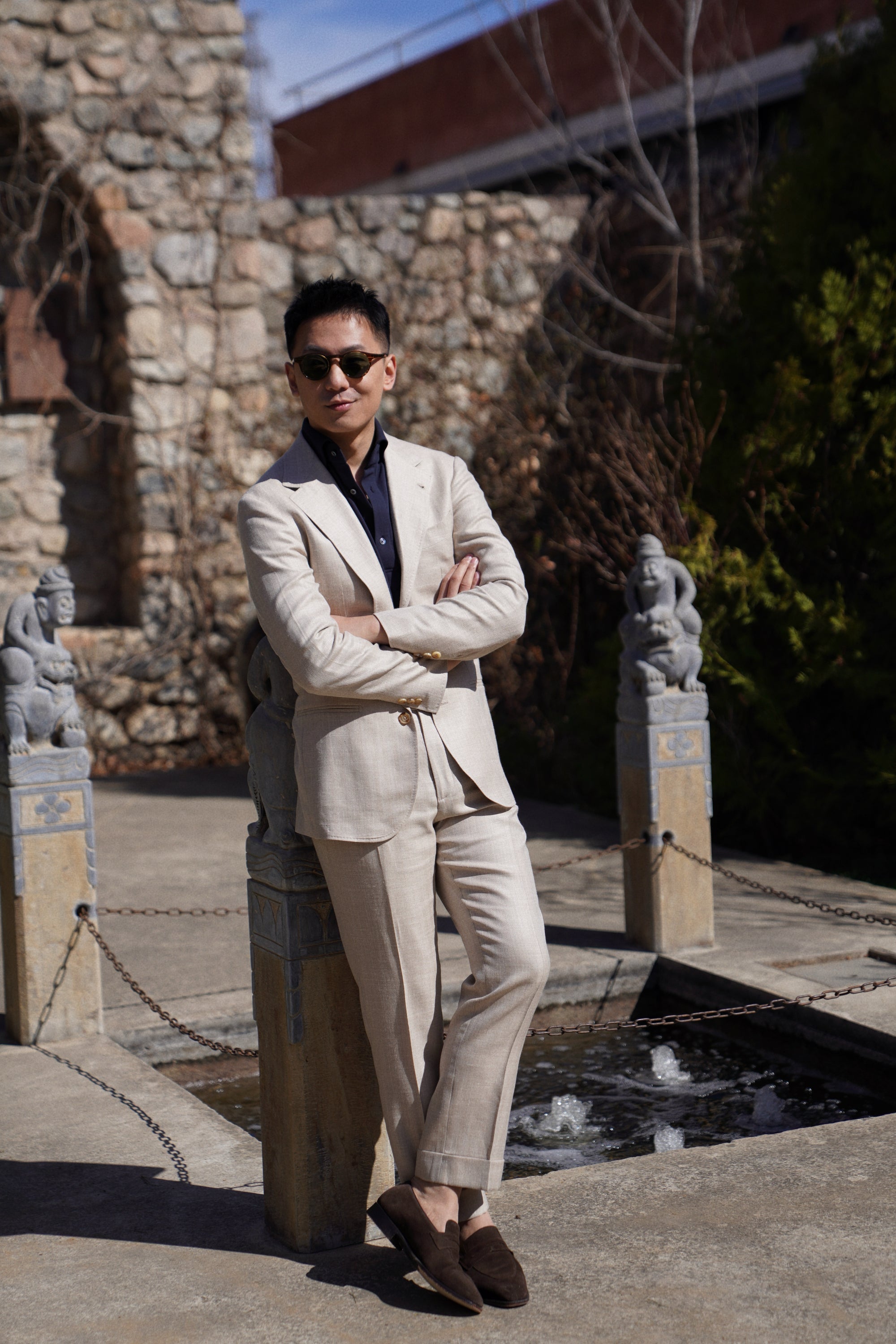 MTO Light Taupe Herringbone Silk Linen Wool Suit #765