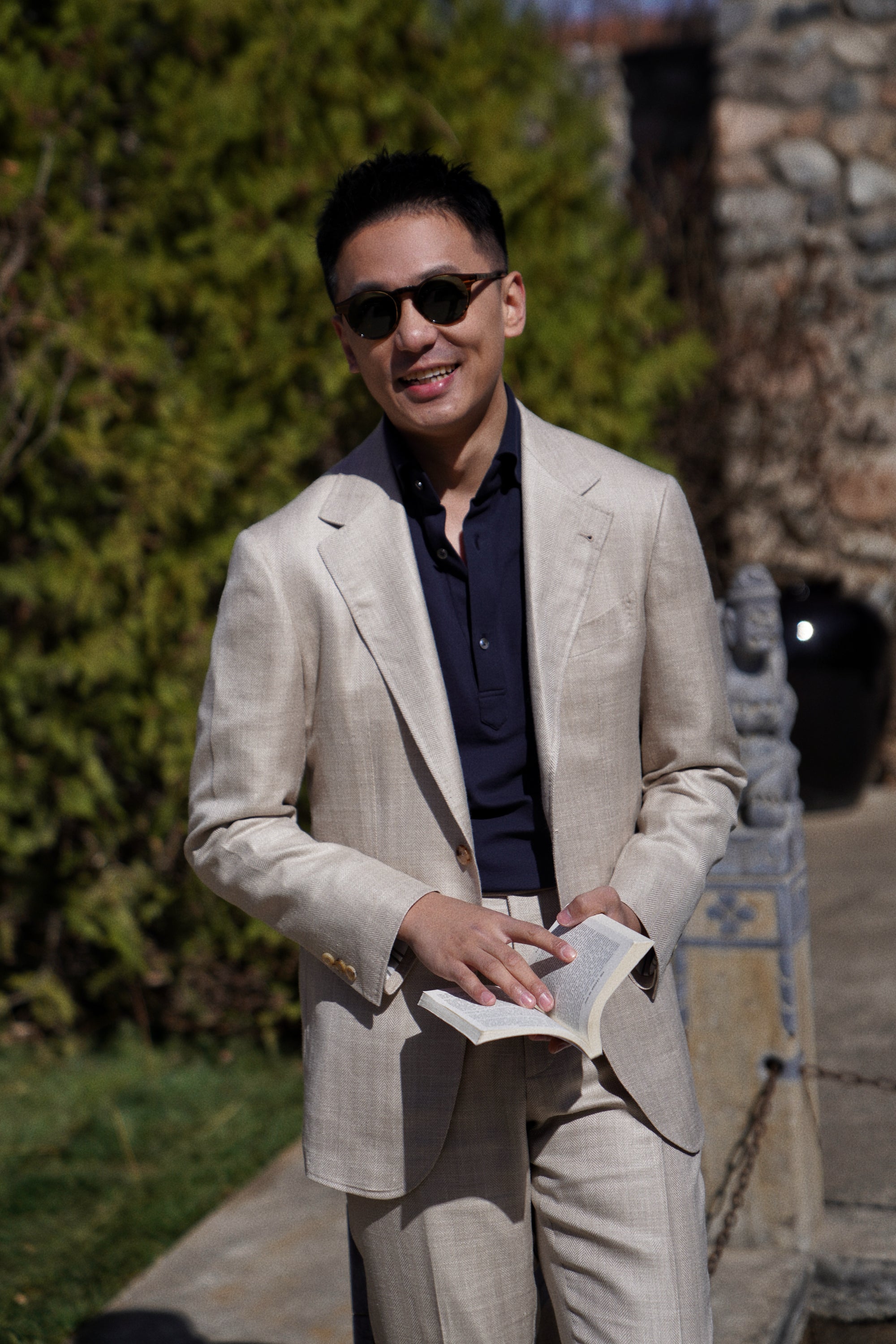 MTO Light Taupe Herringbone Silk Linen Wool Suit #765