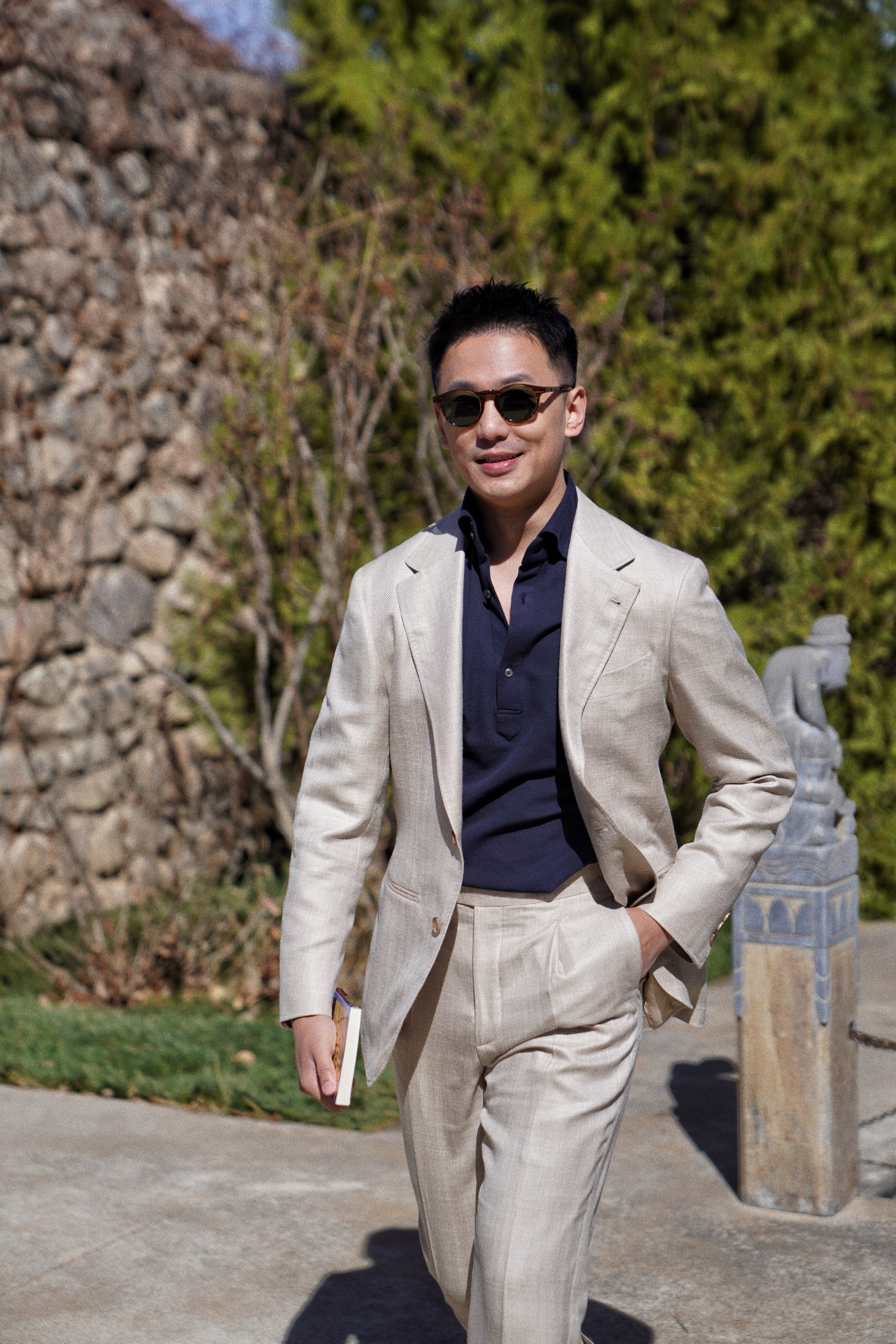 MTO Light Taupe Herringbone Silk Linen Wool Suit #765