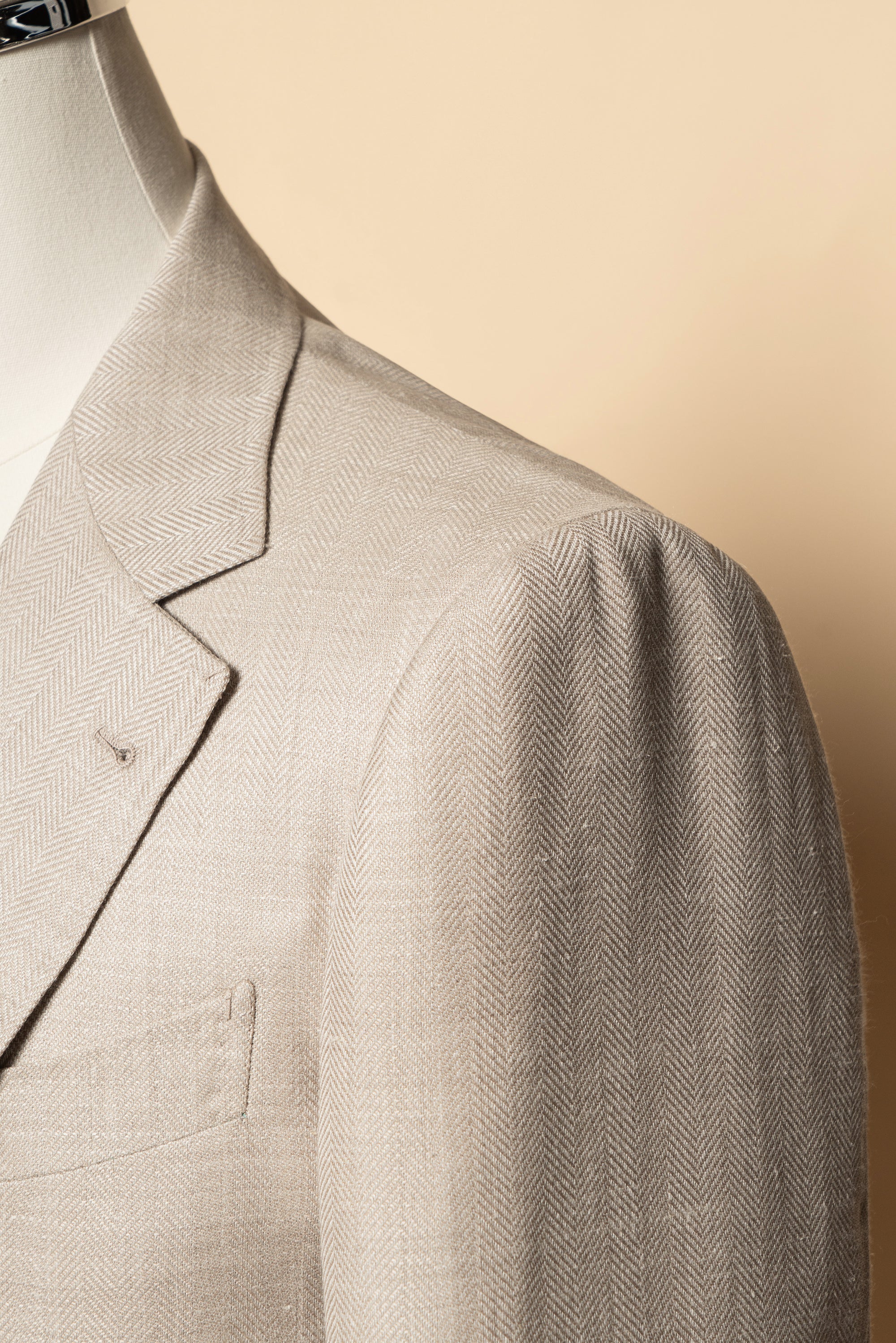 MTO Light Taupe Herringbone Silk Linen Wool Suit #765