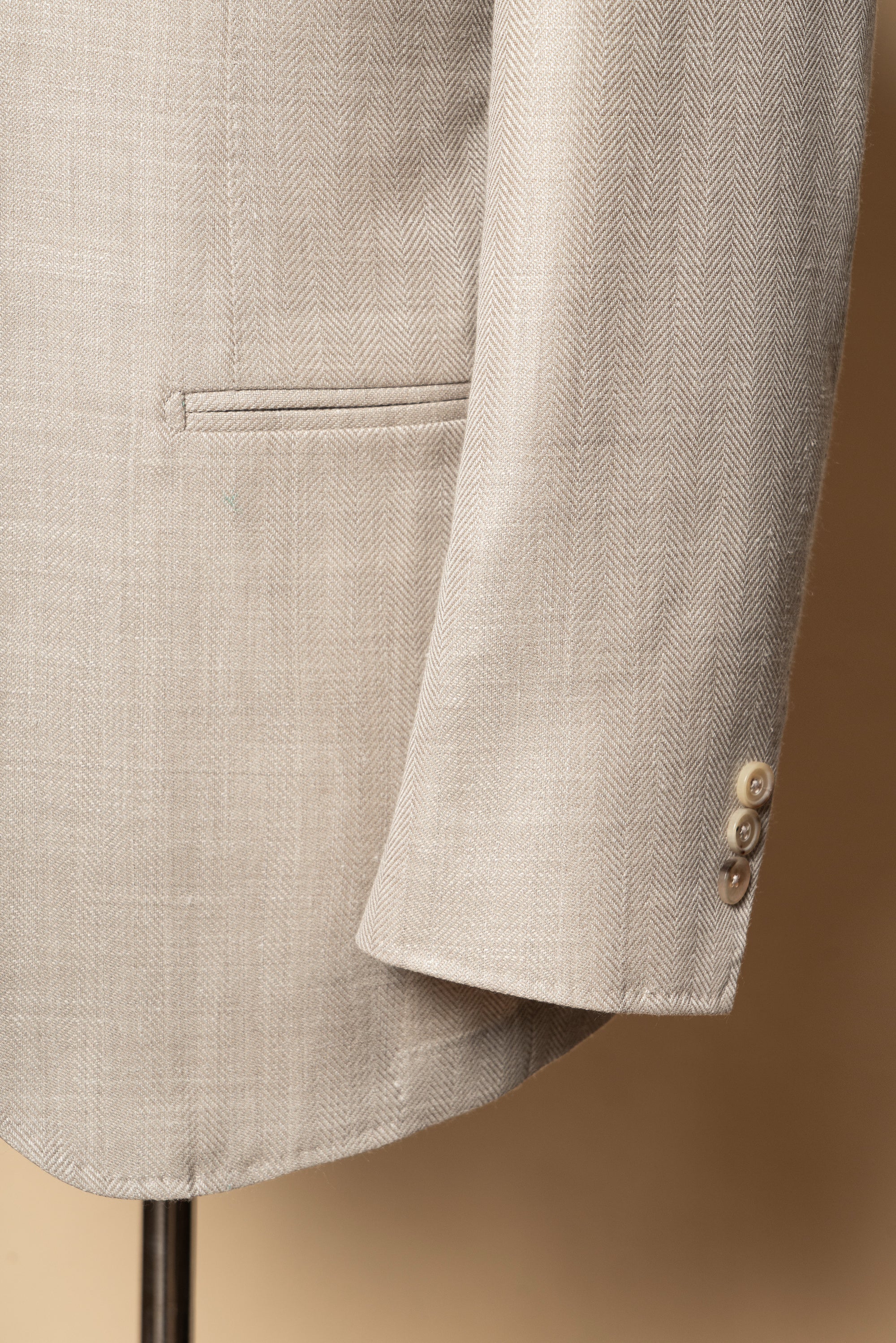 MTO Light Taupe Herringbone Silk Linen Wool Suit #765