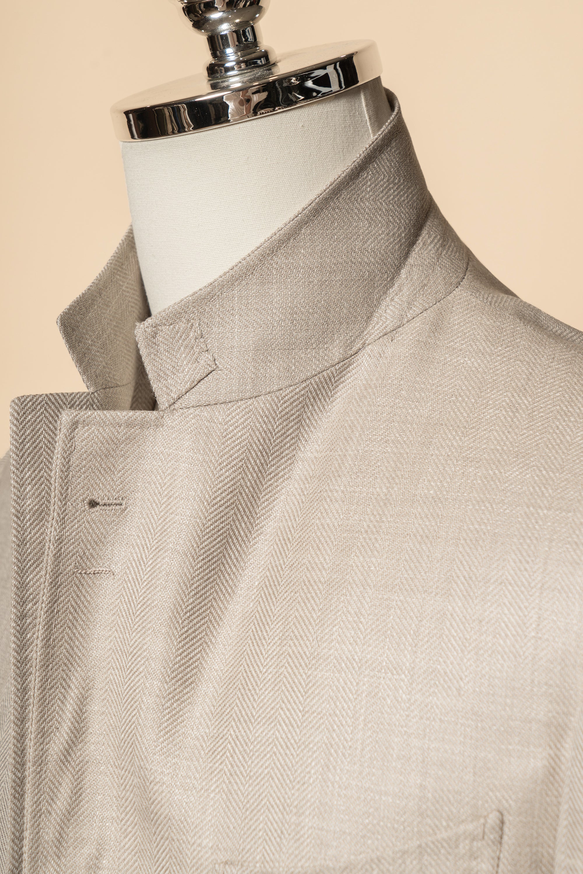MTO Light Taupe Herringbone Silk Linen Wool Suit #765