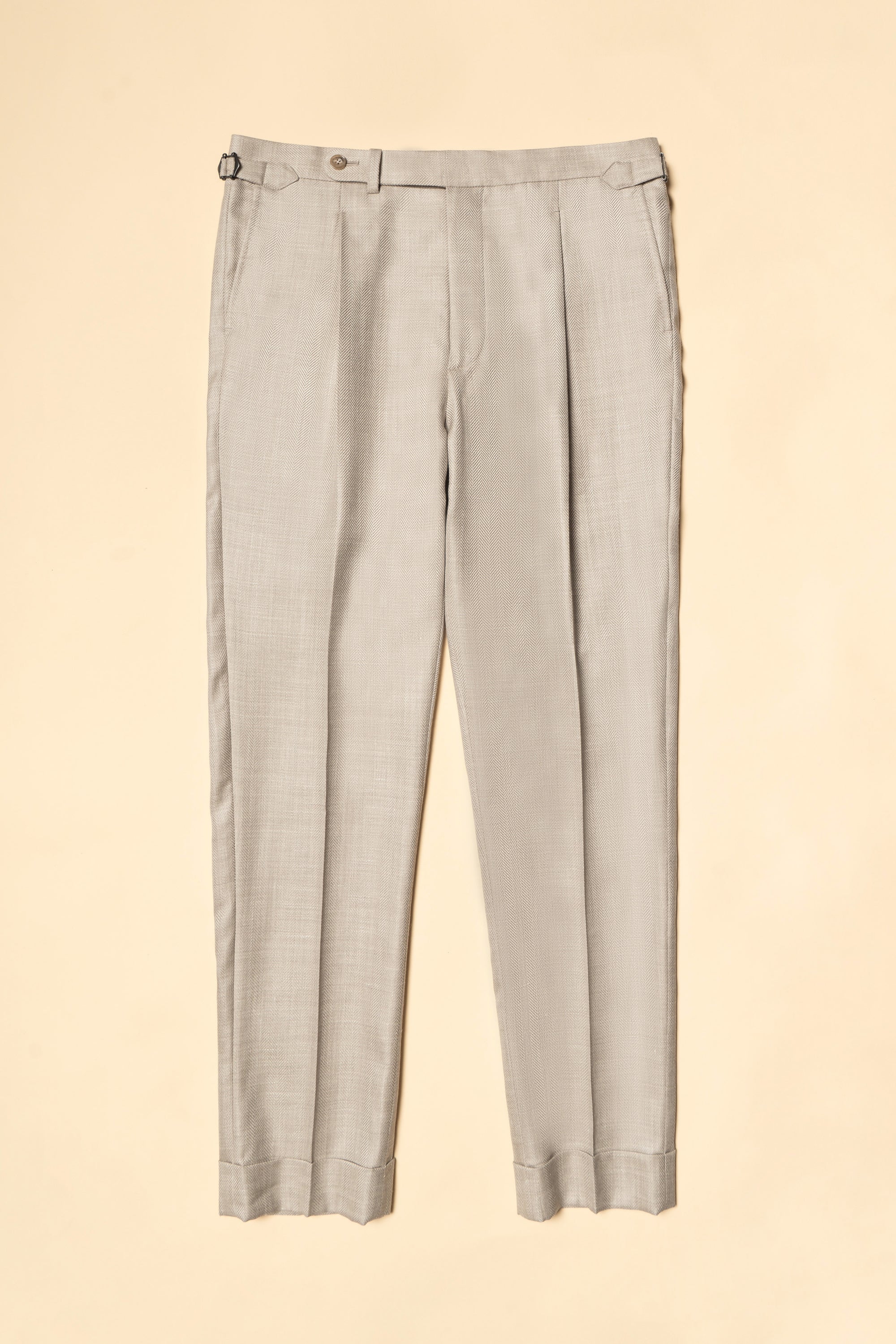 MTO Light Taupe Herringbone Silk Linen Wool Suit #765