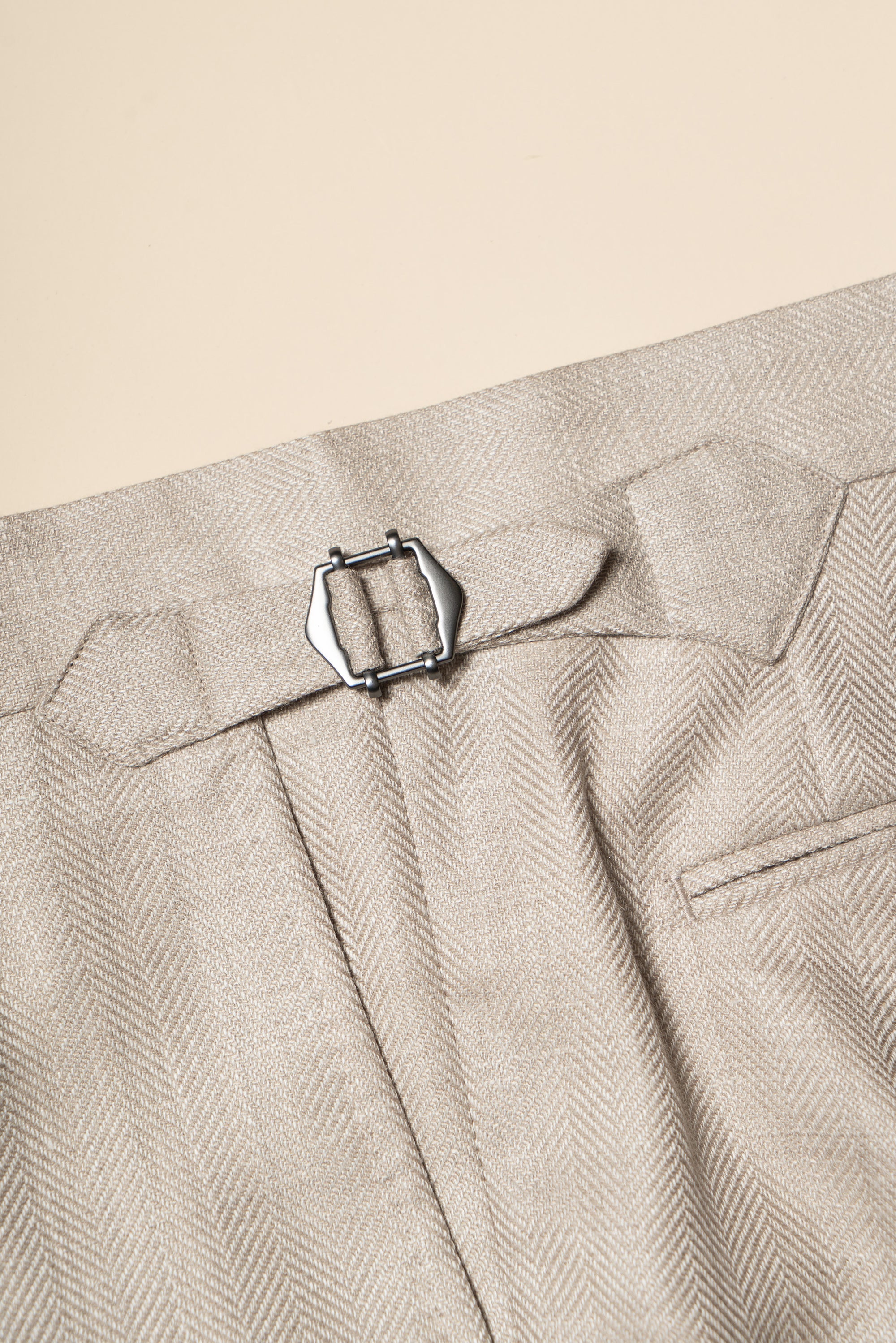 MTO Light Taupe Herringbone Silk Linen Wool Suit #765