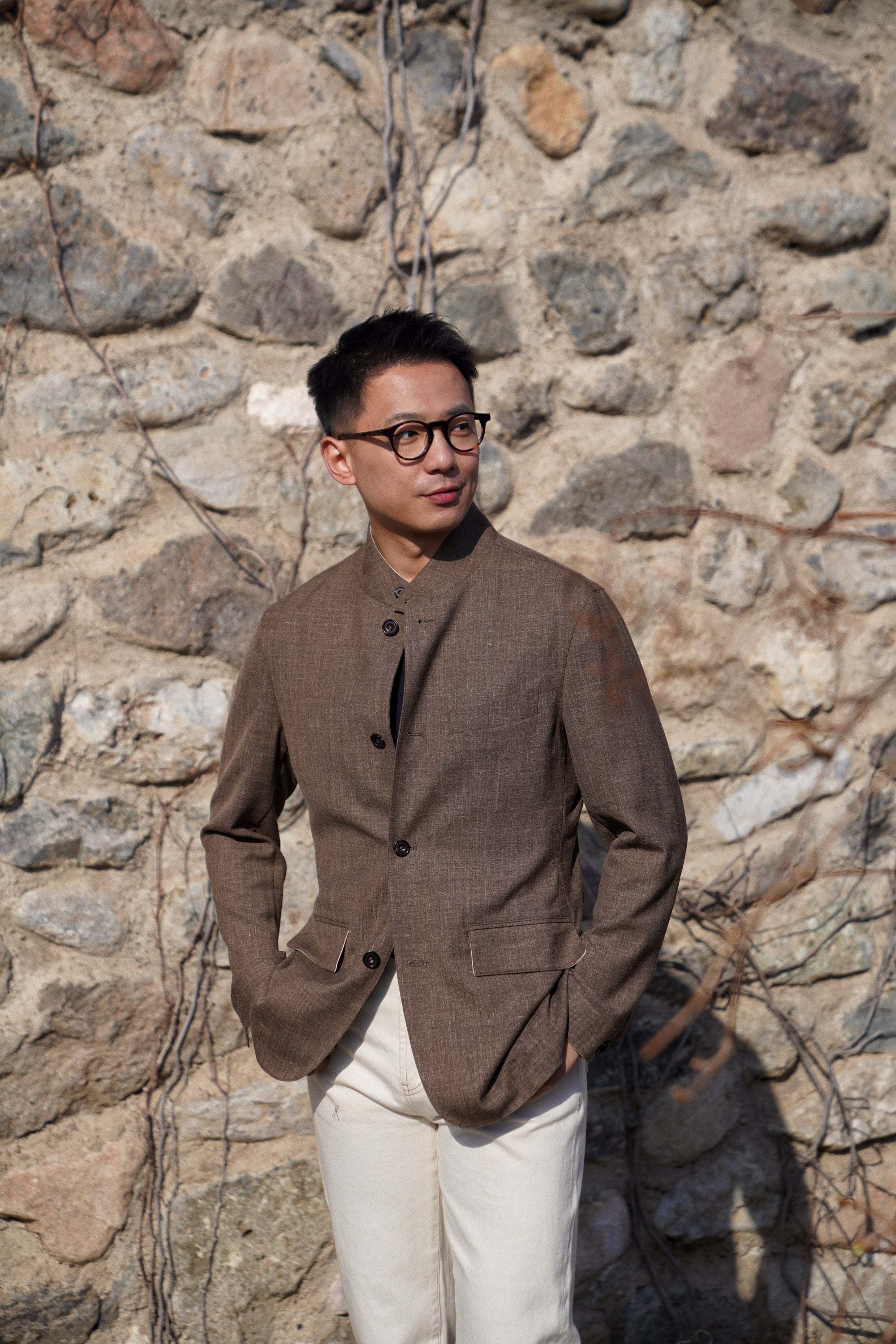 Brown Silk Linen Wool Earl Jacket #259