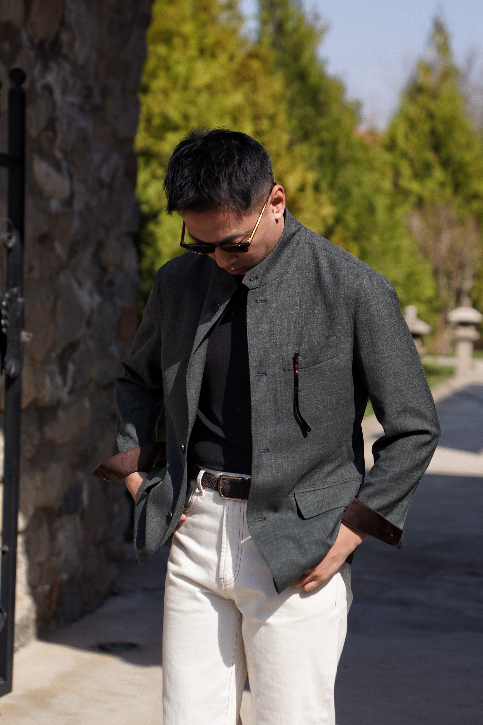 Turquoise Silk Linen Wool Earl Jacket #260