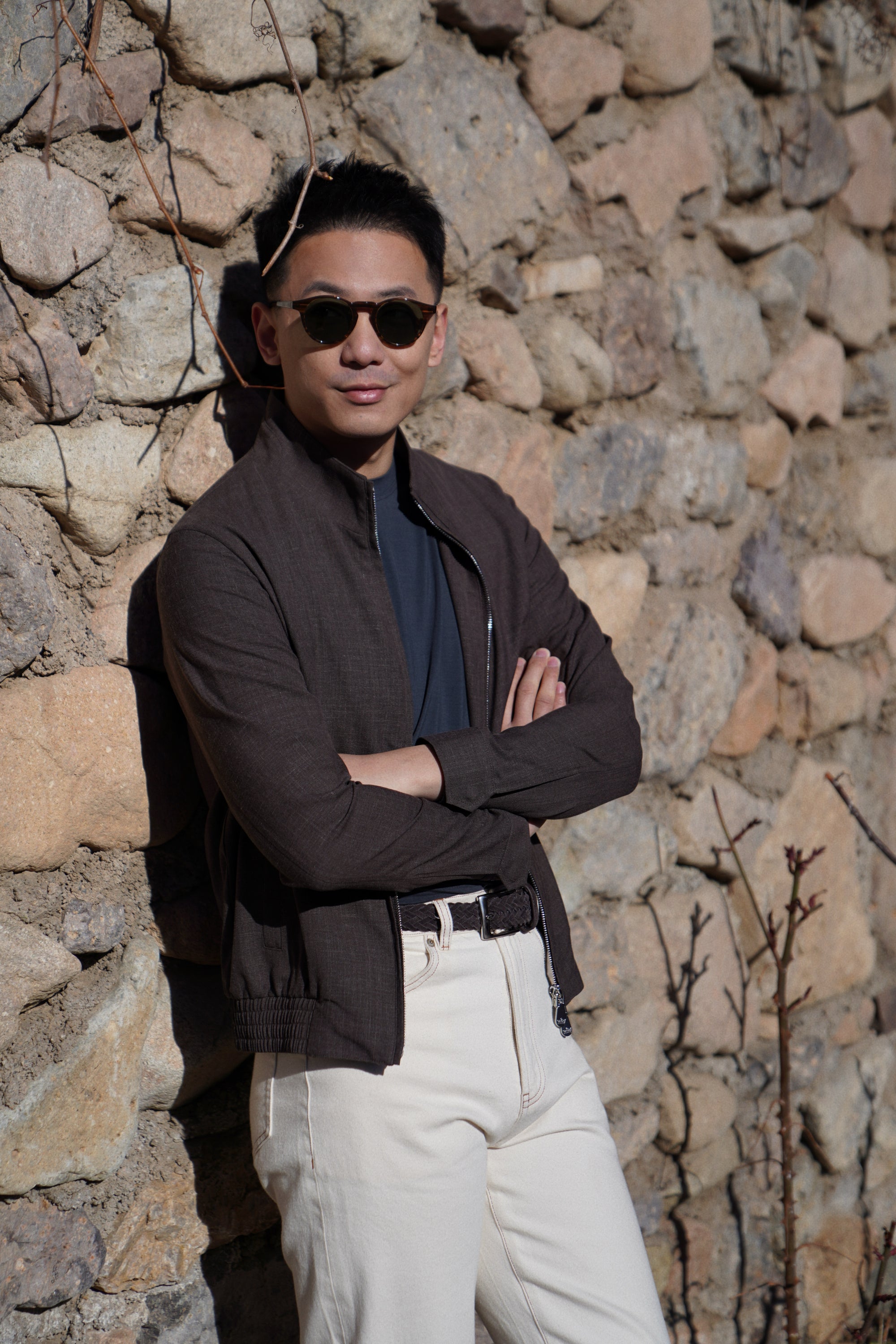 Chocolate Silk Linen Wool Bomber Jacket #262