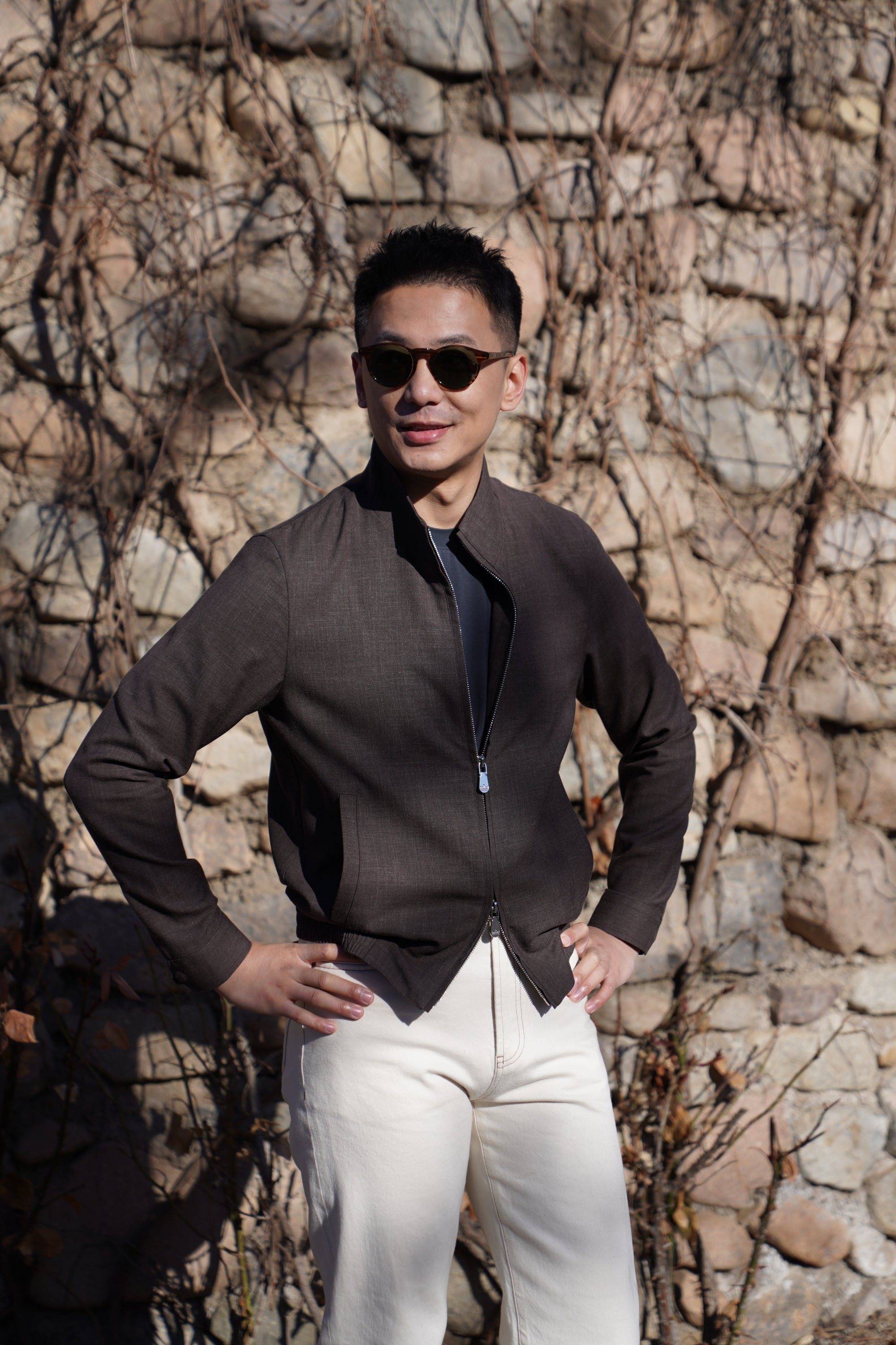 Chocolate Silk Linen Wool Bomber Jacket #262