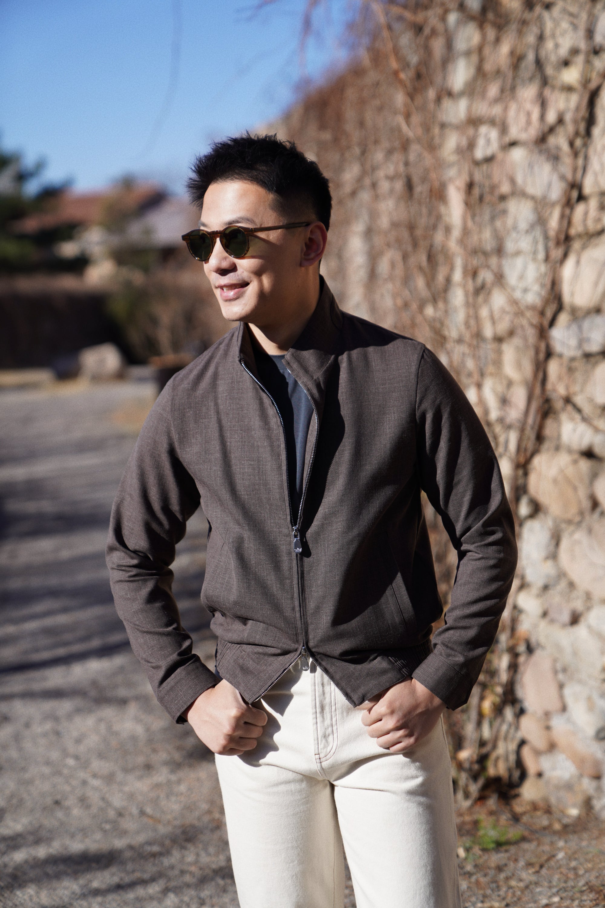 Chocolate Silk Linen Wool Bomber Jacket #262