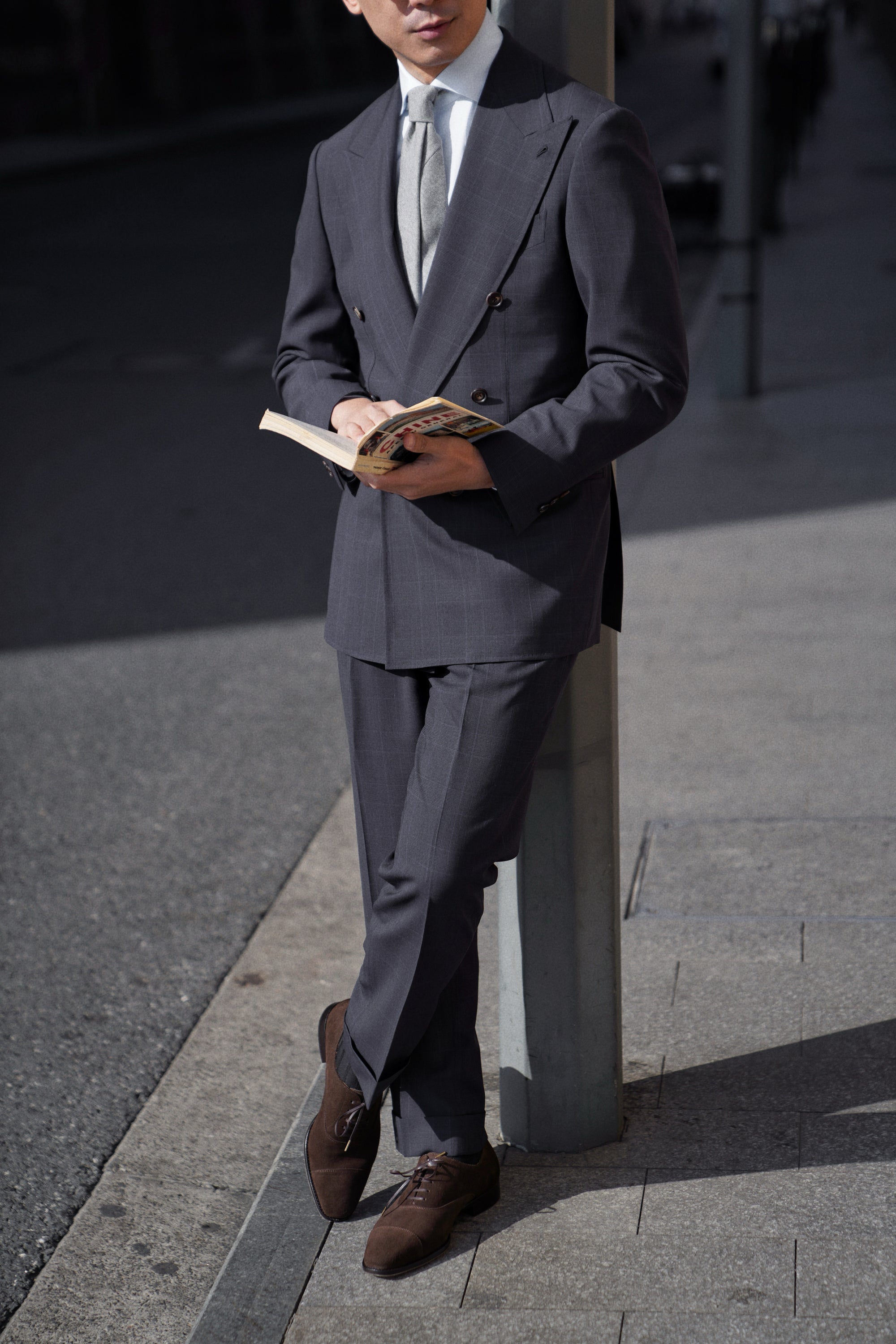 MTO Steel Navy Glen Check 140s Open Weave Wool Suit #754