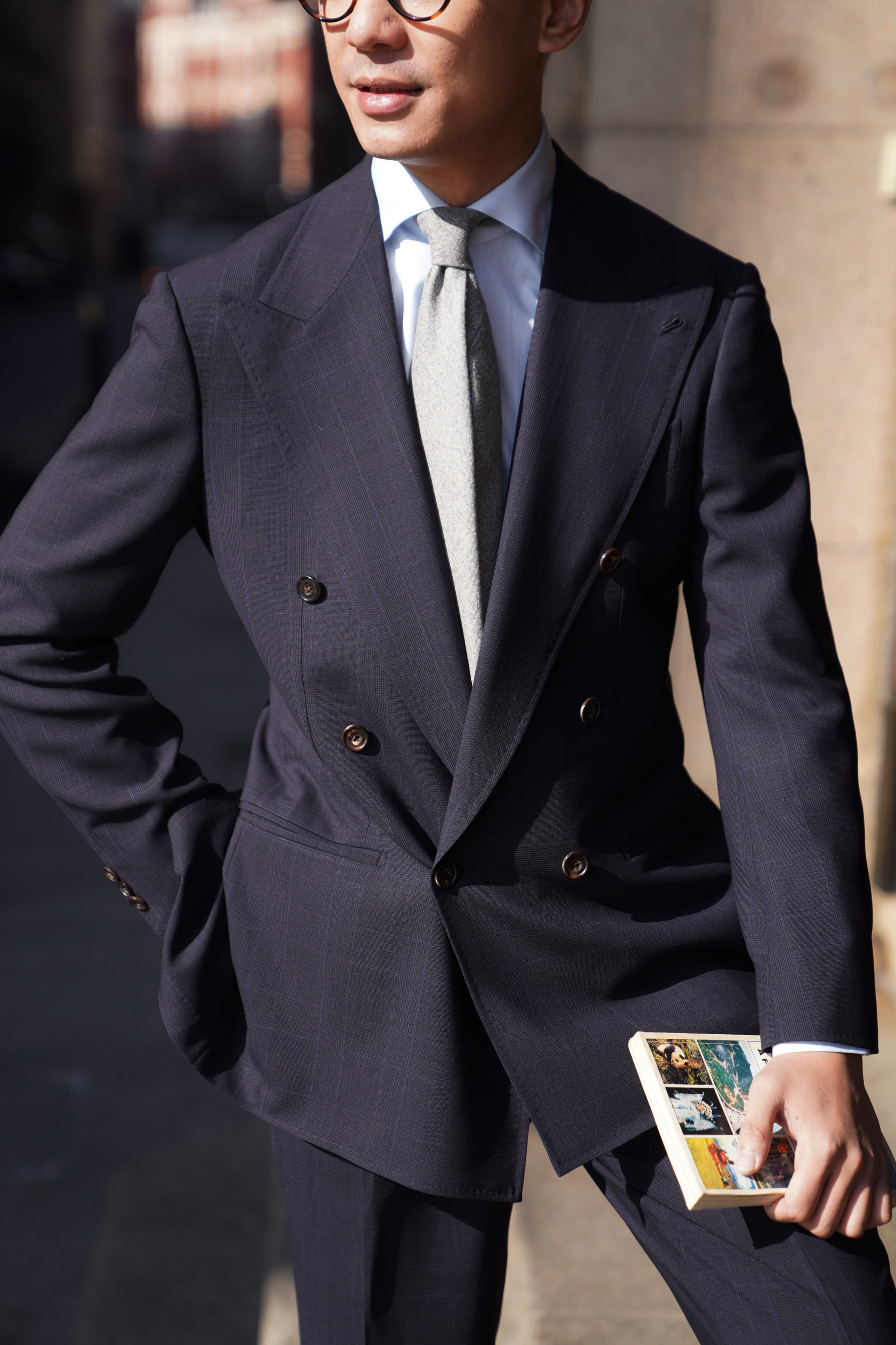 MTO Steel Navy Glen Check 140s Open Weave Wool Suit #754