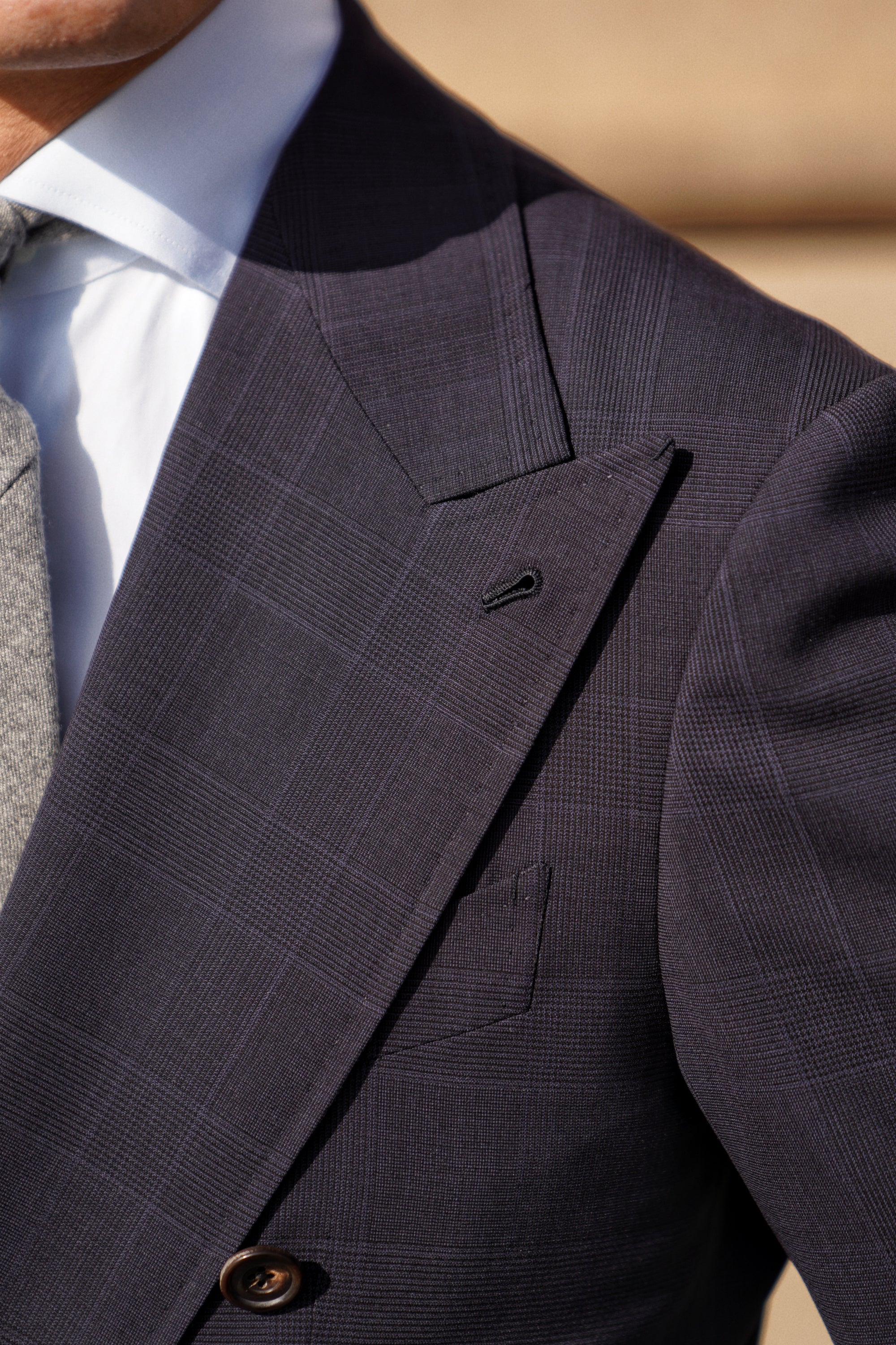 MTO Steel Navy Glen Check 140s Open Weave Wool Suit #754
