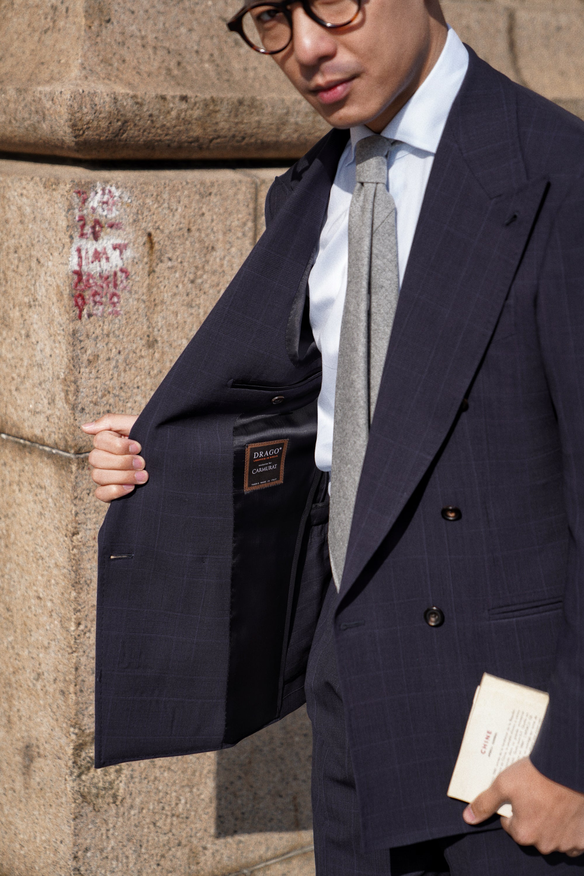 MTO Steel Navy Glen Check 140s Open Weave Wool Suit #754