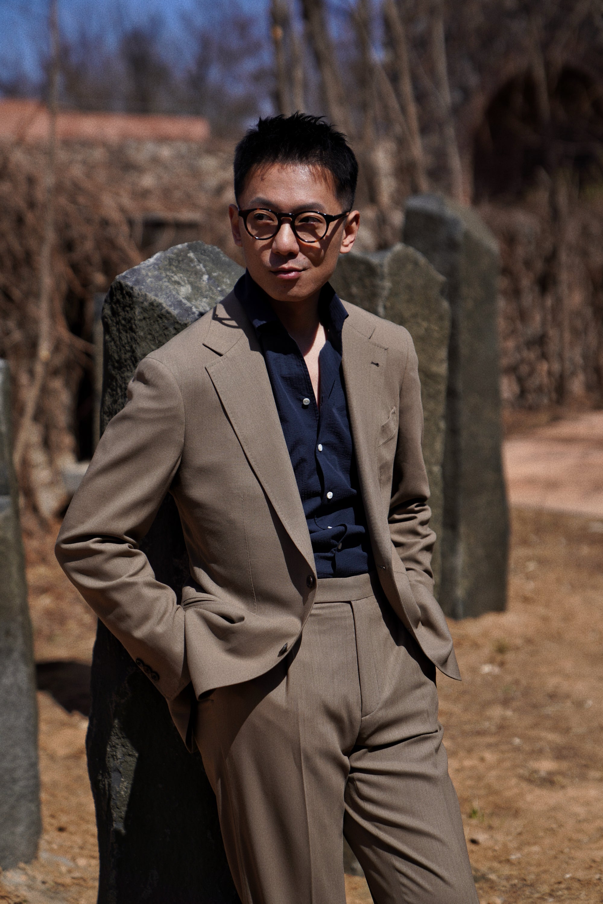 MTO Olive 140s Open Weave Wool Suit #749