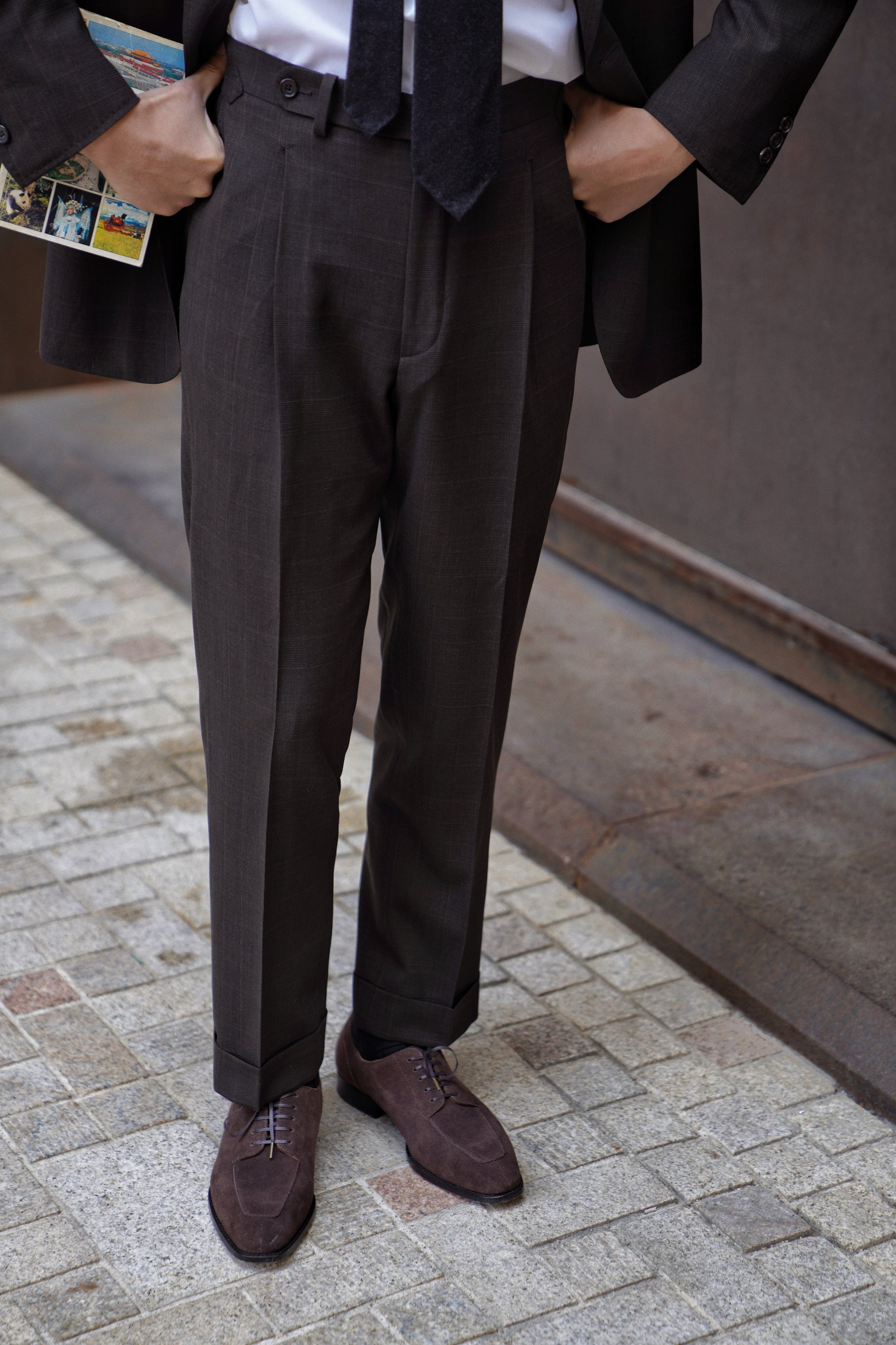 MTO Dark Brown Glen Check 140s Open Weave Wool Suit #752