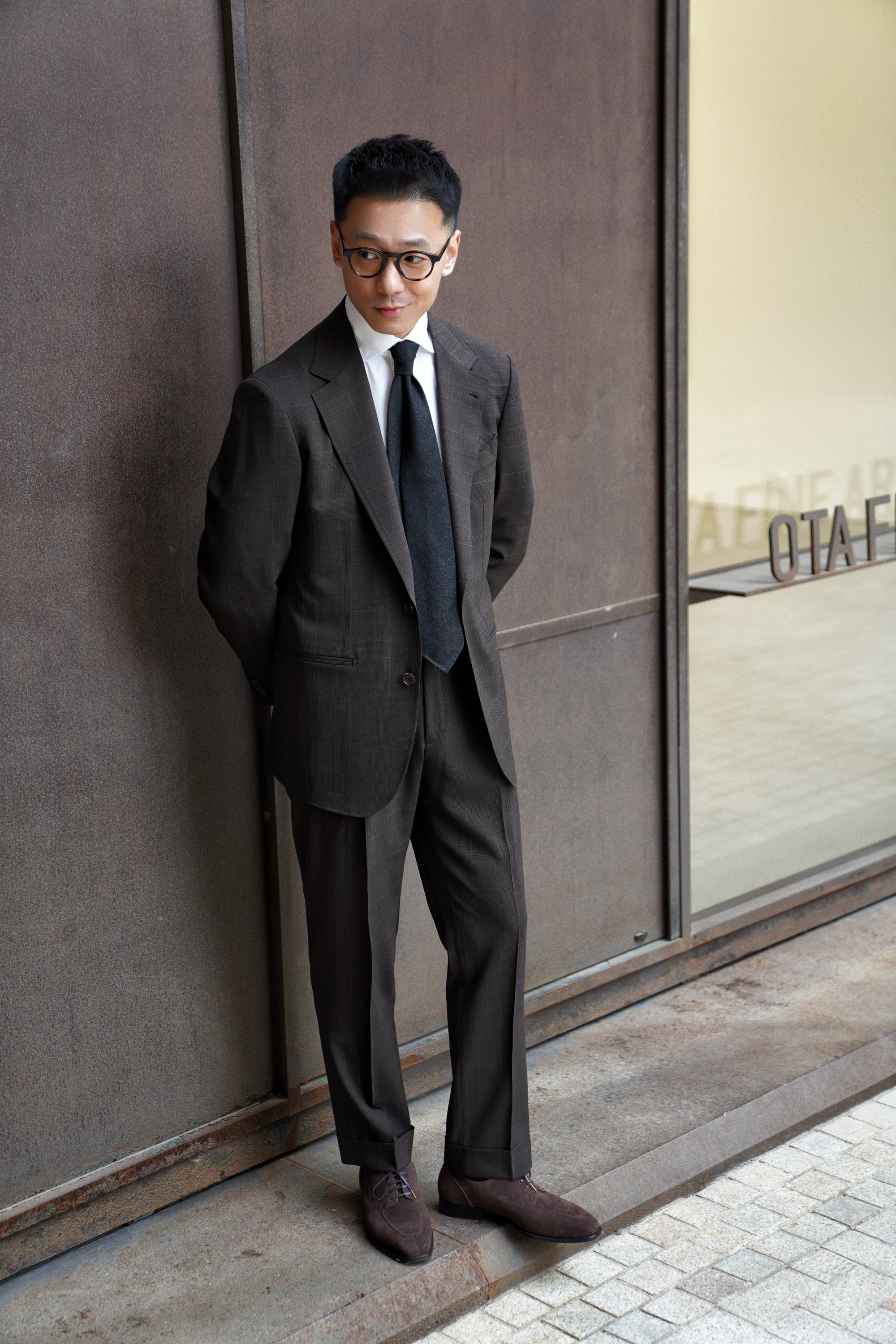 MTO Dark Brown Glen Check 140s Open Weave Wool Suit #752