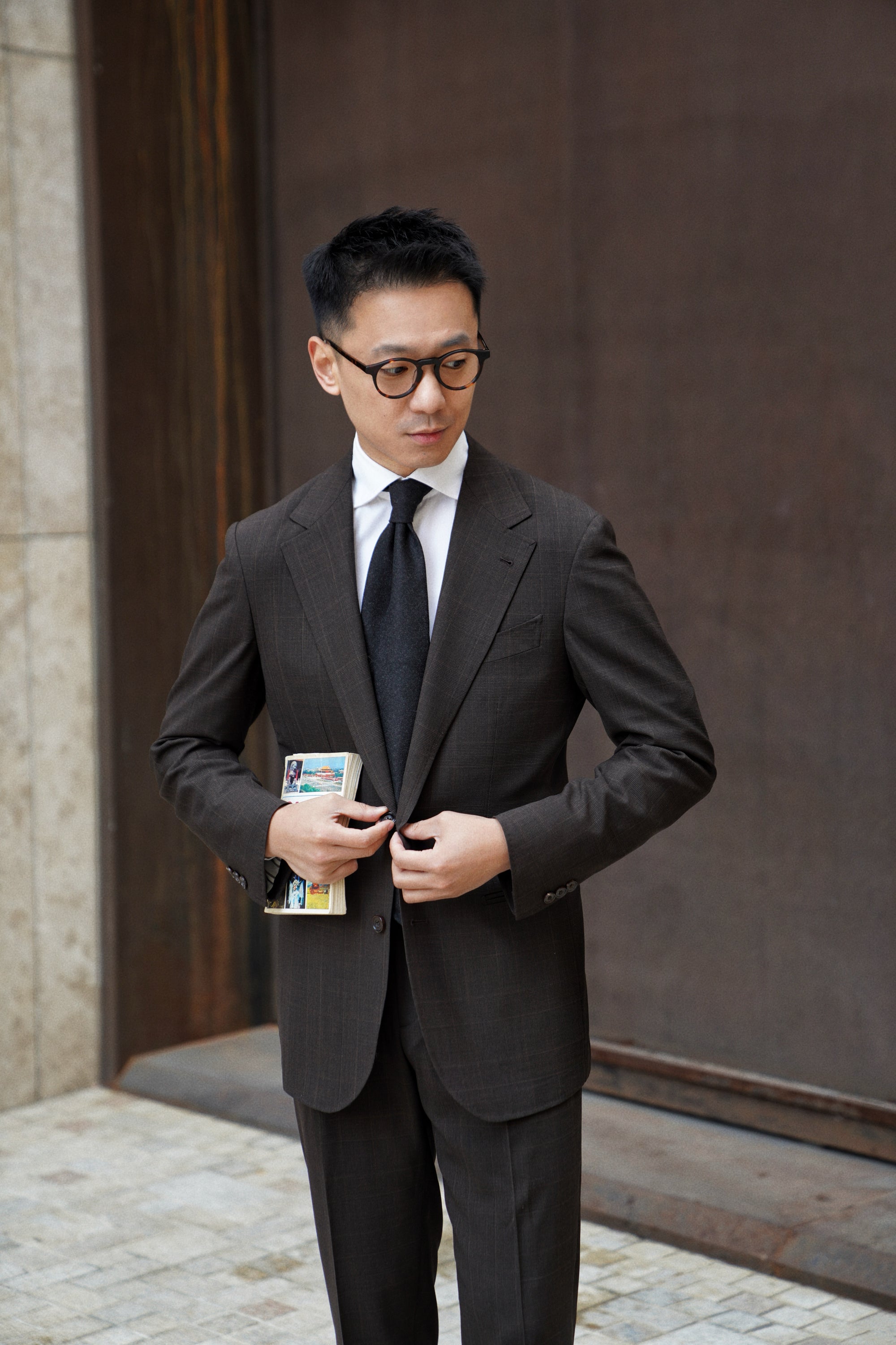 MTO Dark Brown Glen Check 140s Open Weave Wool Suit #752