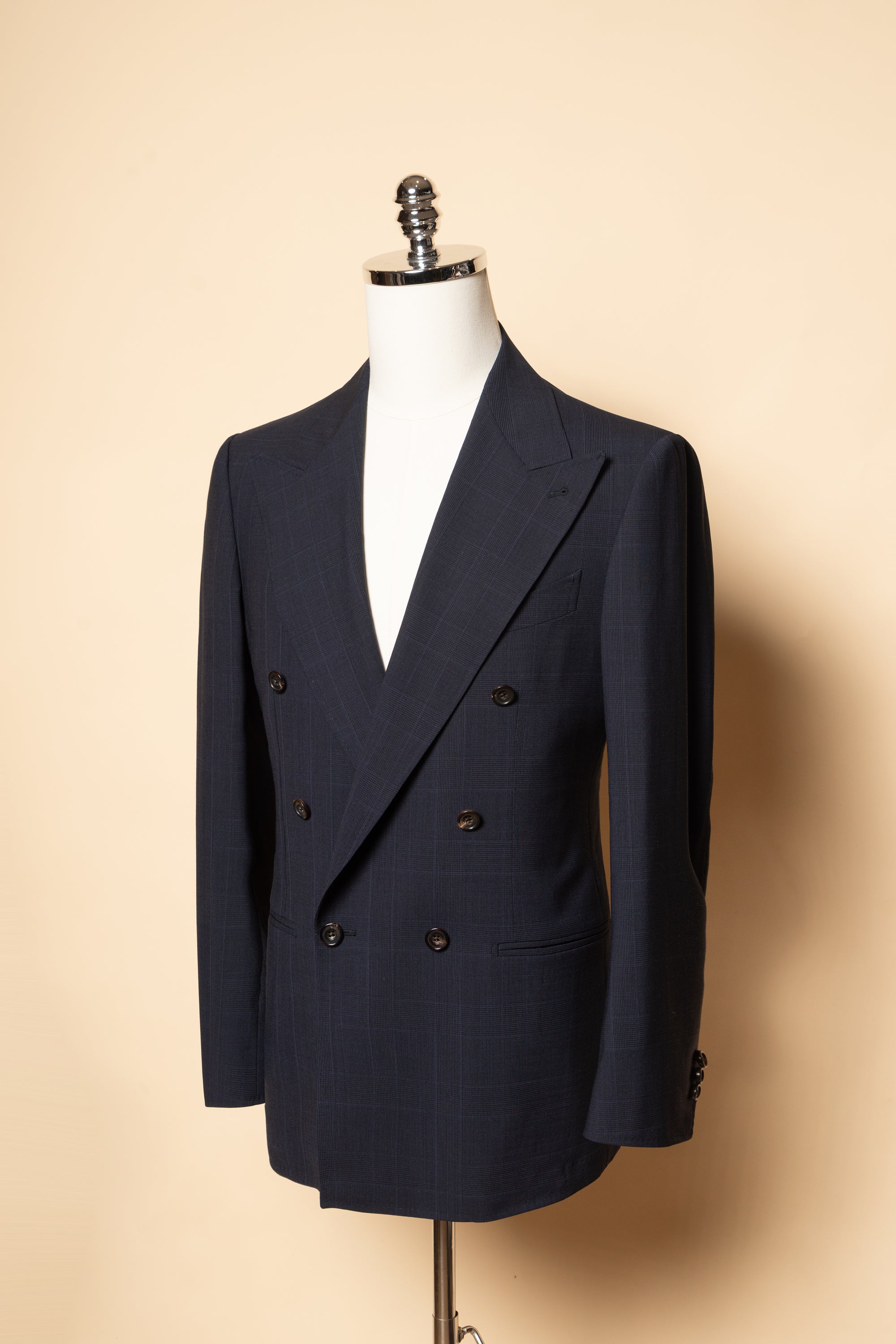 MTO Steel Navy Glen Check 140s Open Weave Wool Suit #754