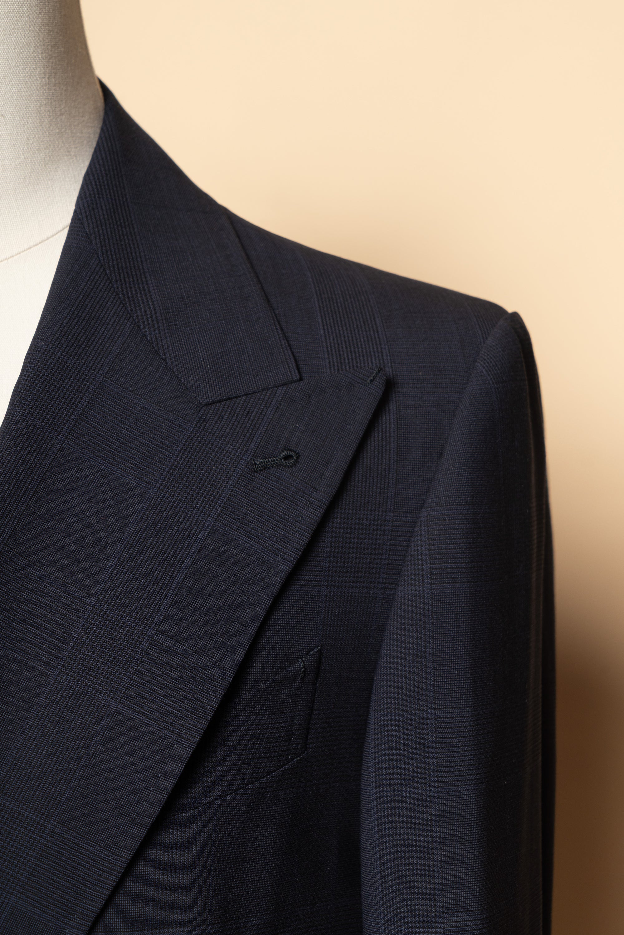 MTO Steel Navy Glen Check 140s Open Weave Wool Suit #754