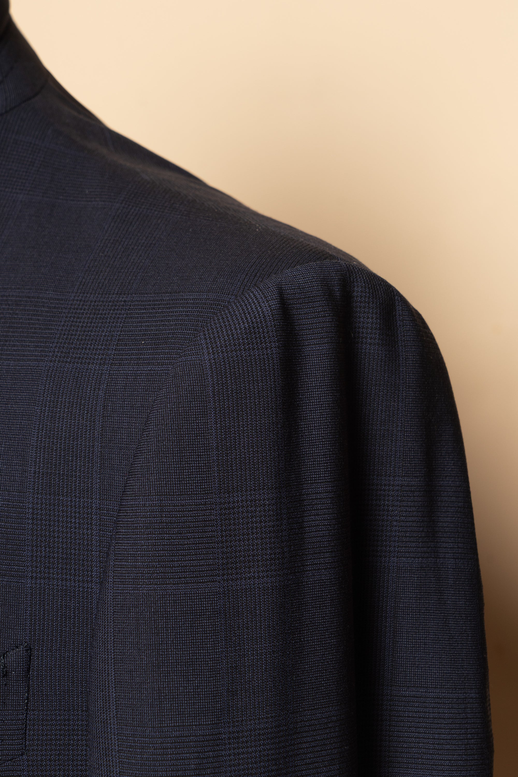 MTO Steel Navy Glen Check 140s Open Weave Wool Suit #754
