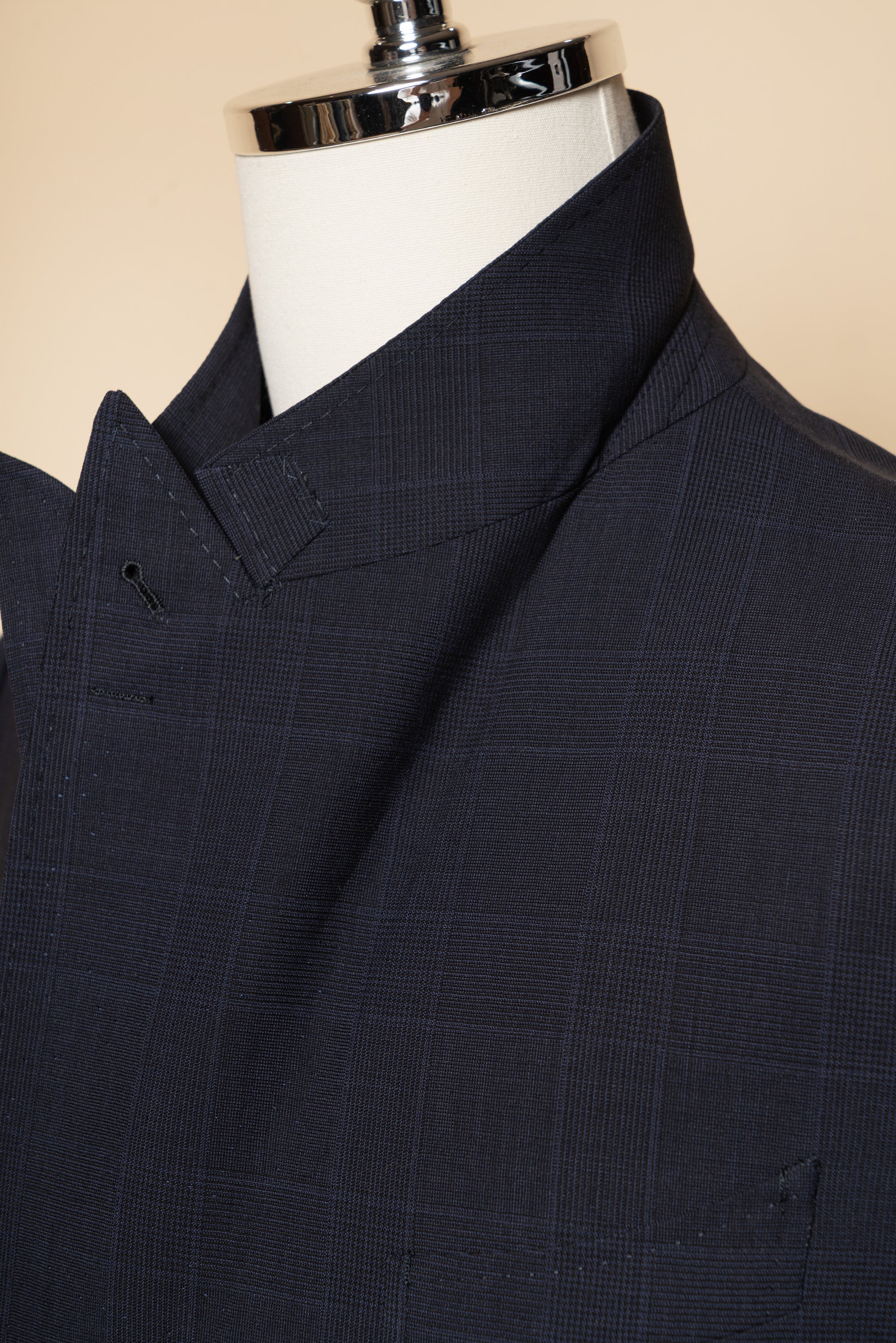 MTO Steel Navy Glen Check 140s Open Weave Wool Suit #754