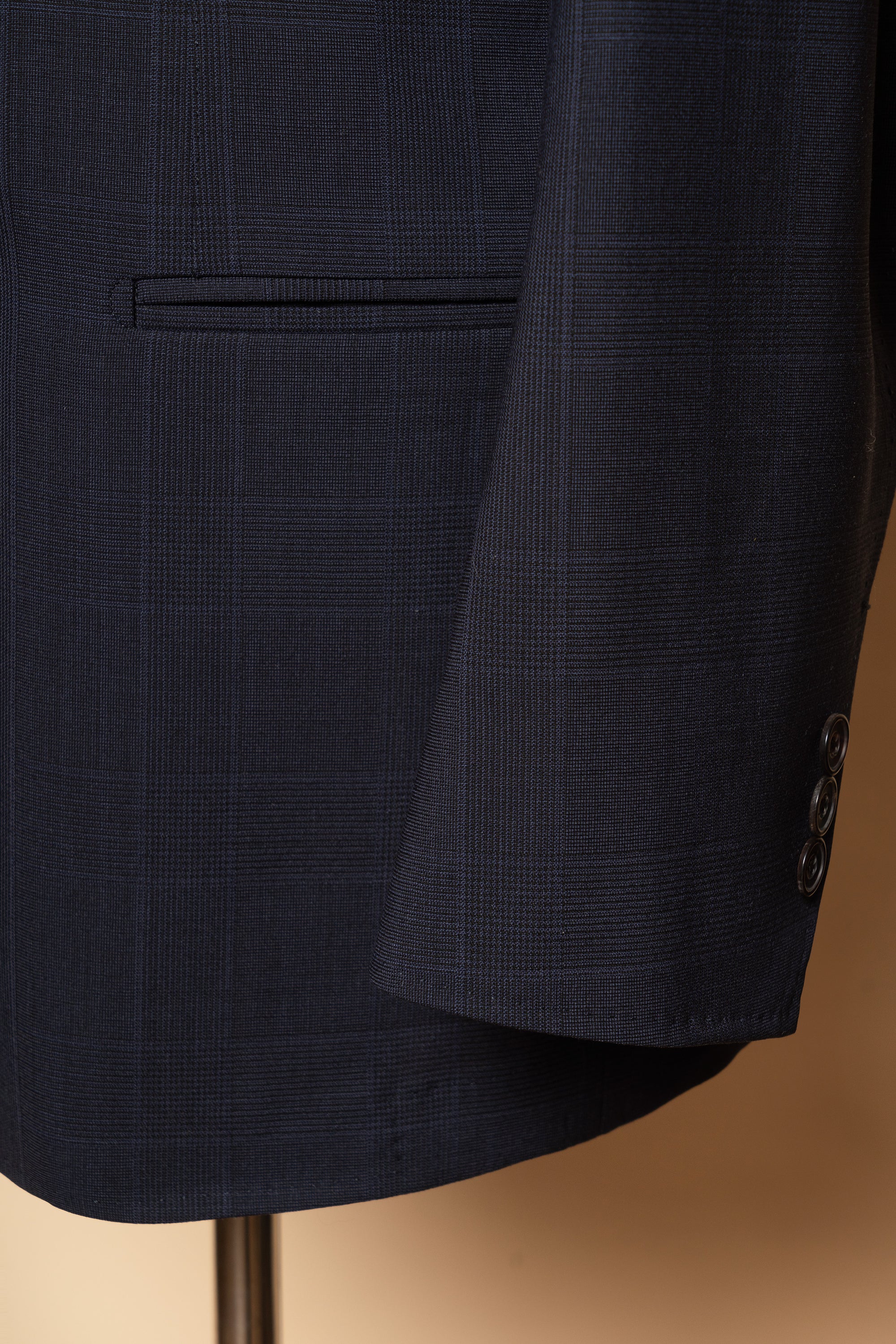 MTO Steel Navy Glen Check 140s Open Weave Wool Suit #754