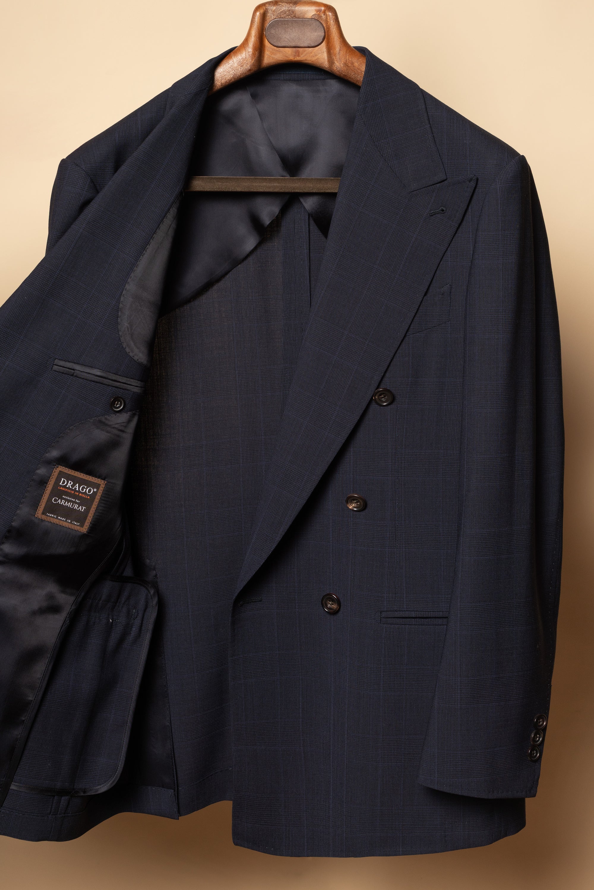 MTO Steel Navy Glen Check 140s Open Weave Wool Suit #754