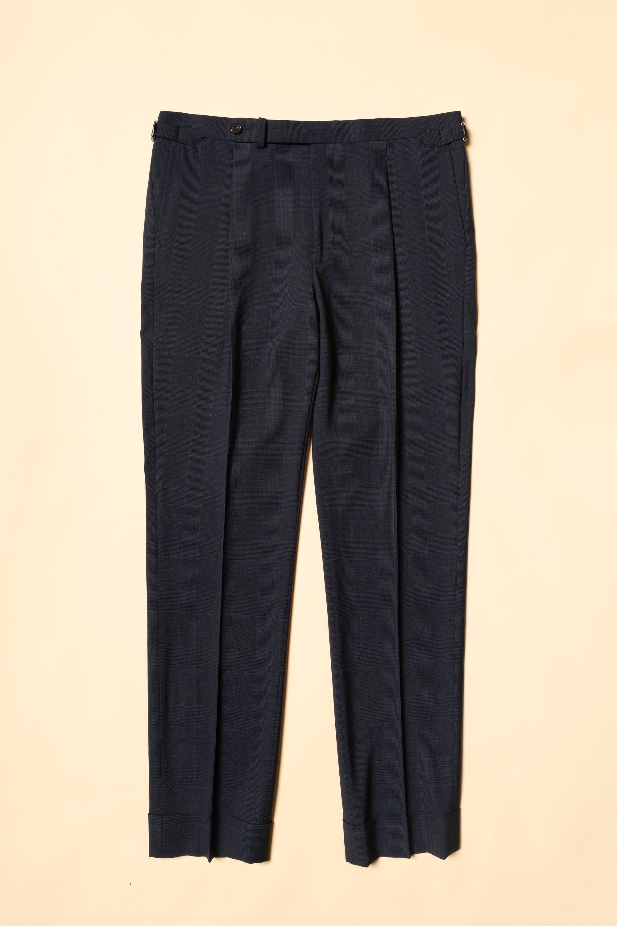 MTO Steel Navy Glen Check 140s Open Weave Wool Suit #754