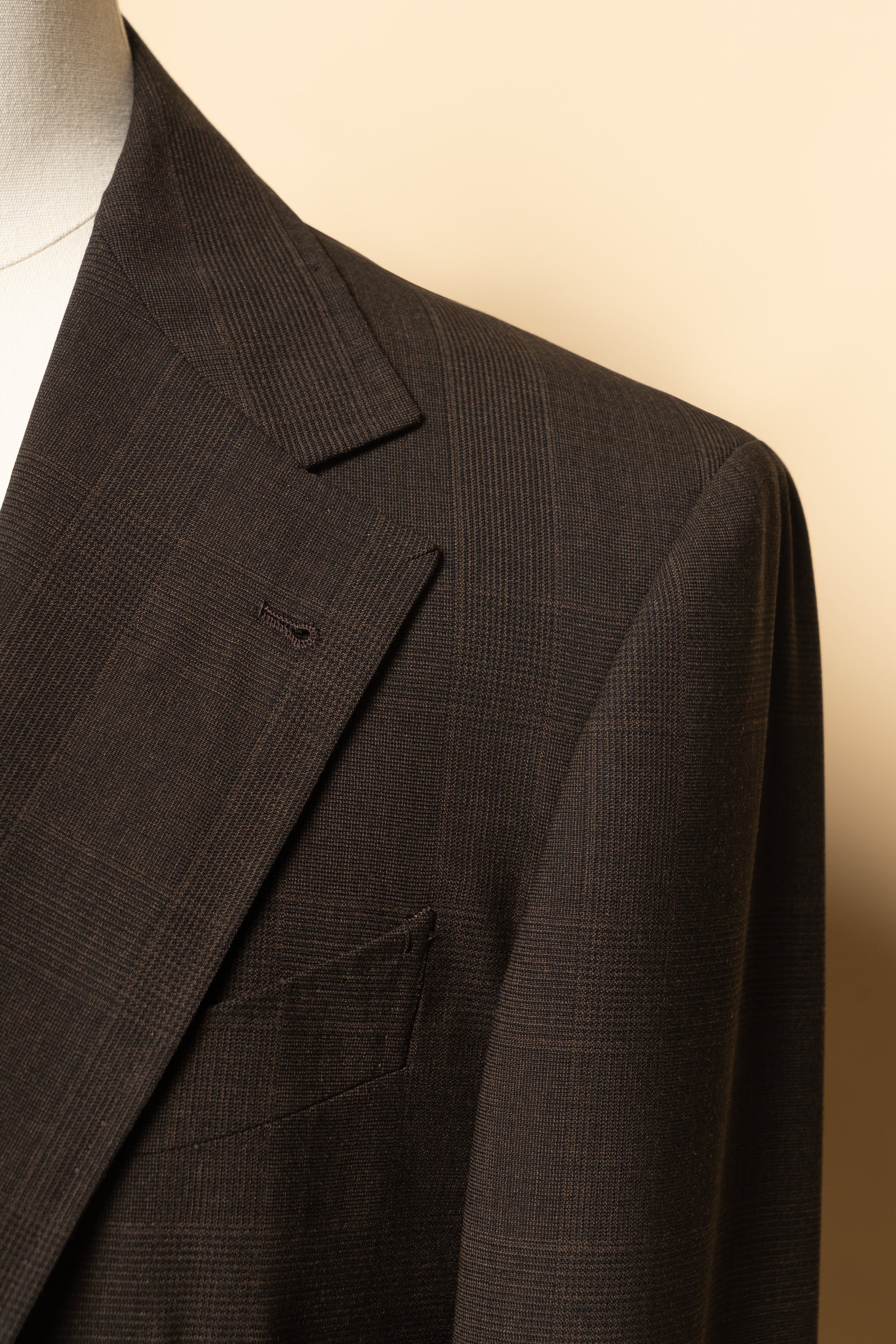 MTO Dark Brown Glen Check 140s Open Weave Wool Suit #752