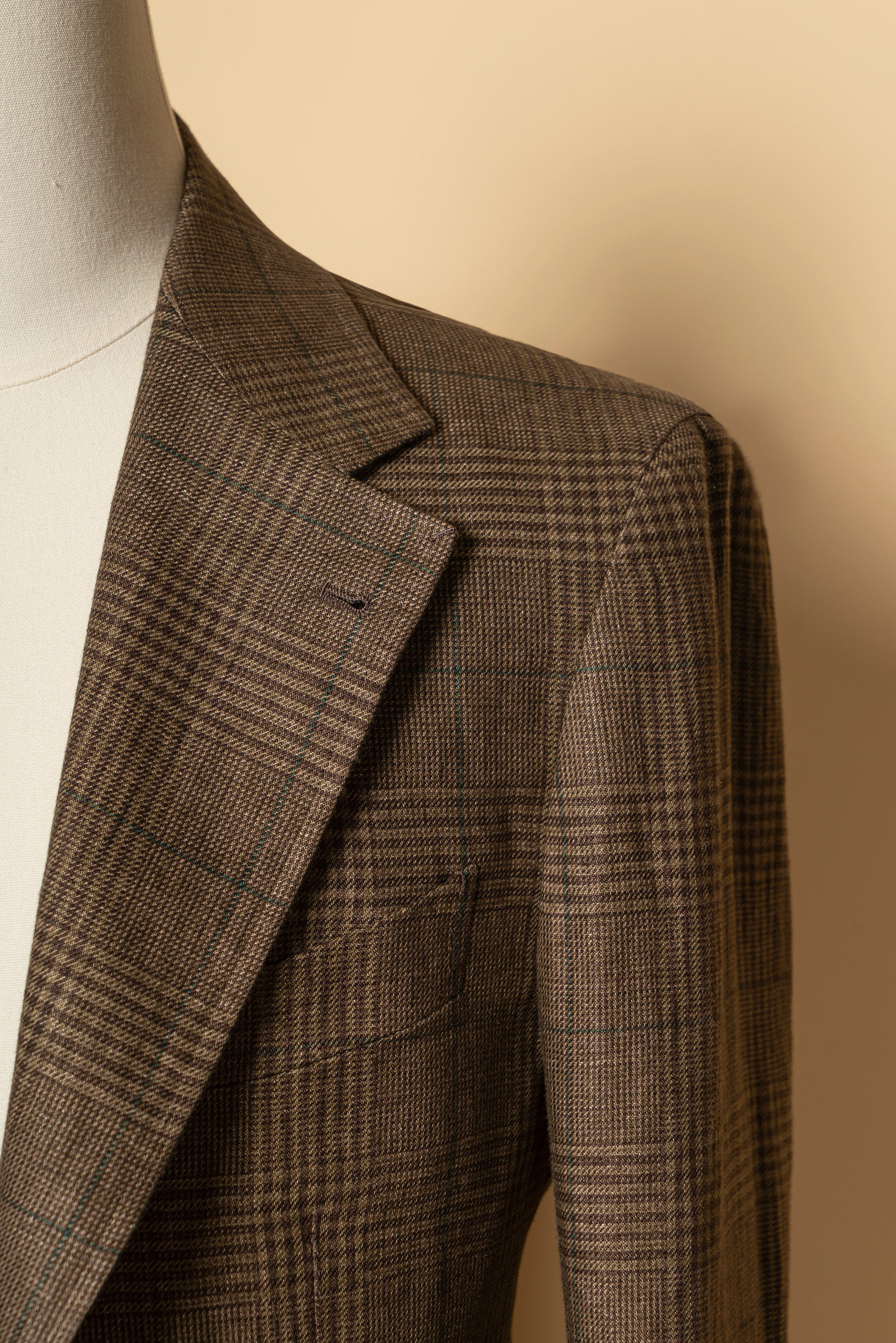 MTO Brown Green Glen Check Linen Jacket #497