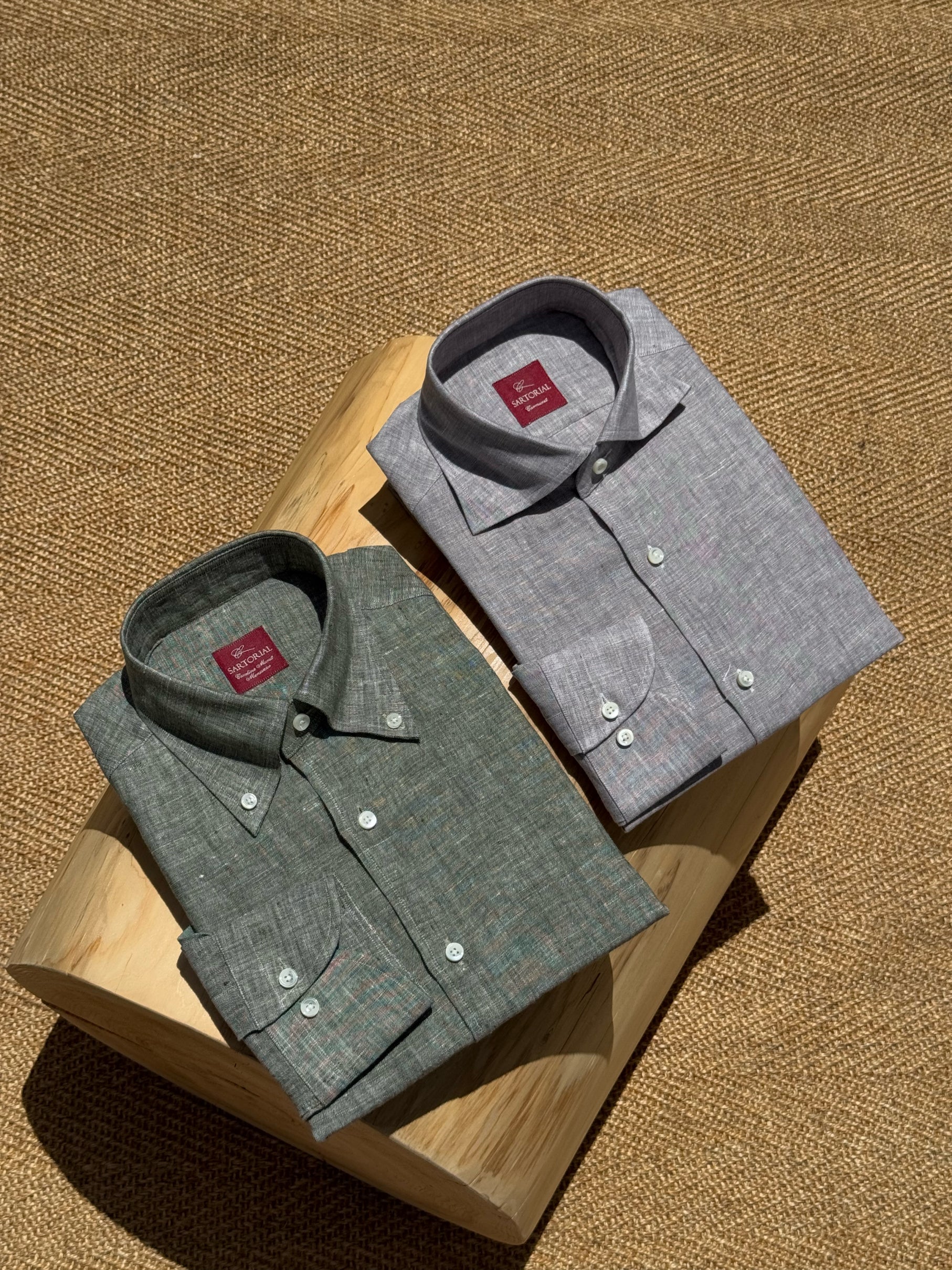 Pale Grey / Green Linen Shirt #XS10 #XS13