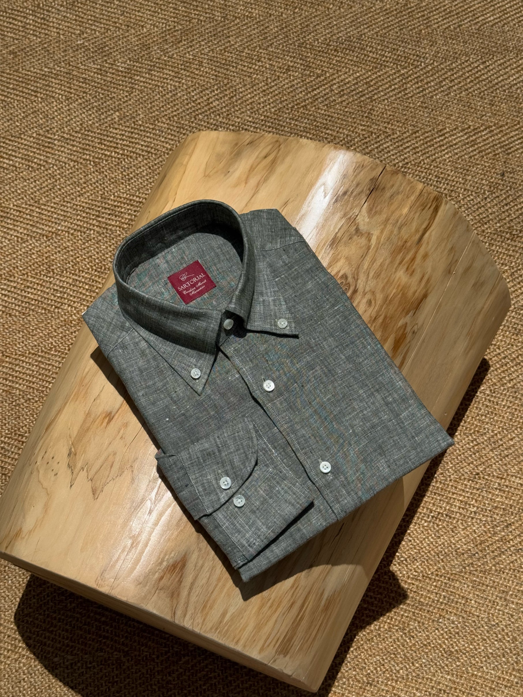 Pale Grey / Green Linen Shirt #XS10 #XS13