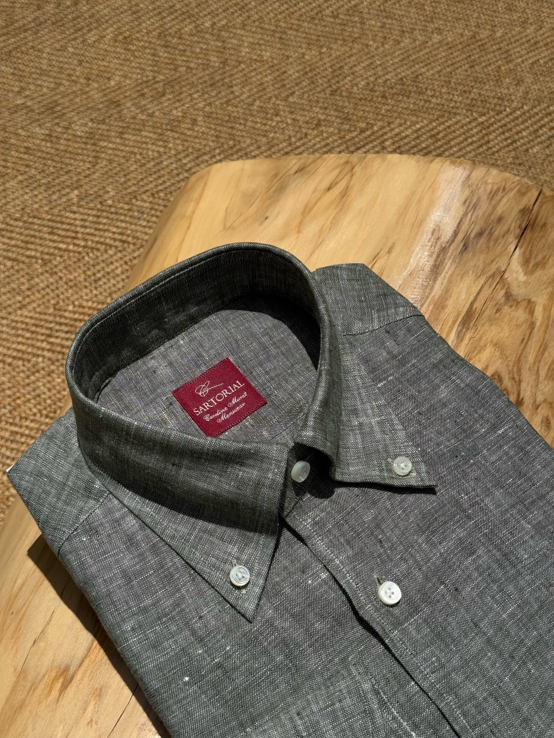 Pale Grey / Green Linen Shirt #XS10 #XS13