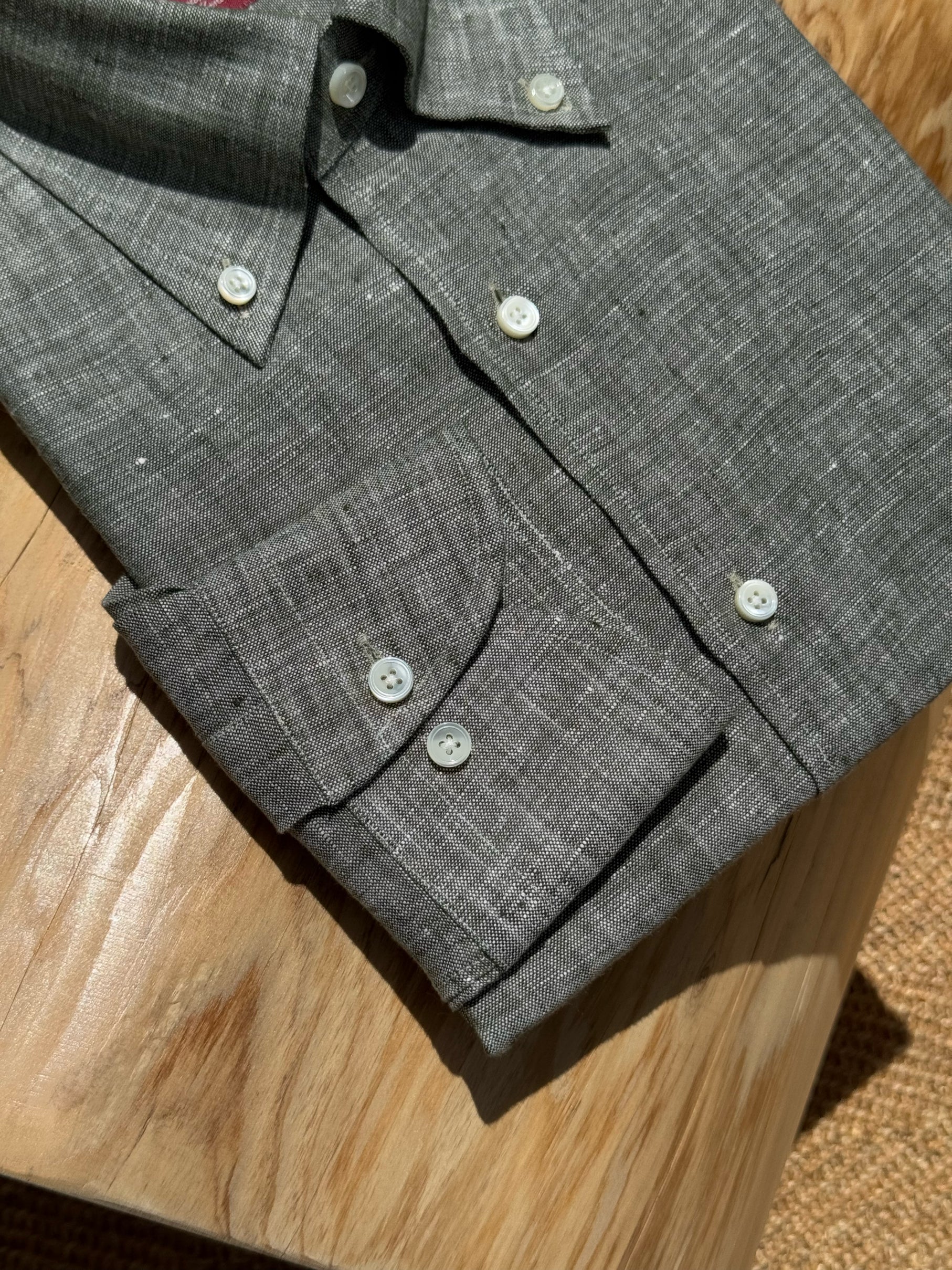 Pale Grey / Green Linen Shirt #XS10 #XS13