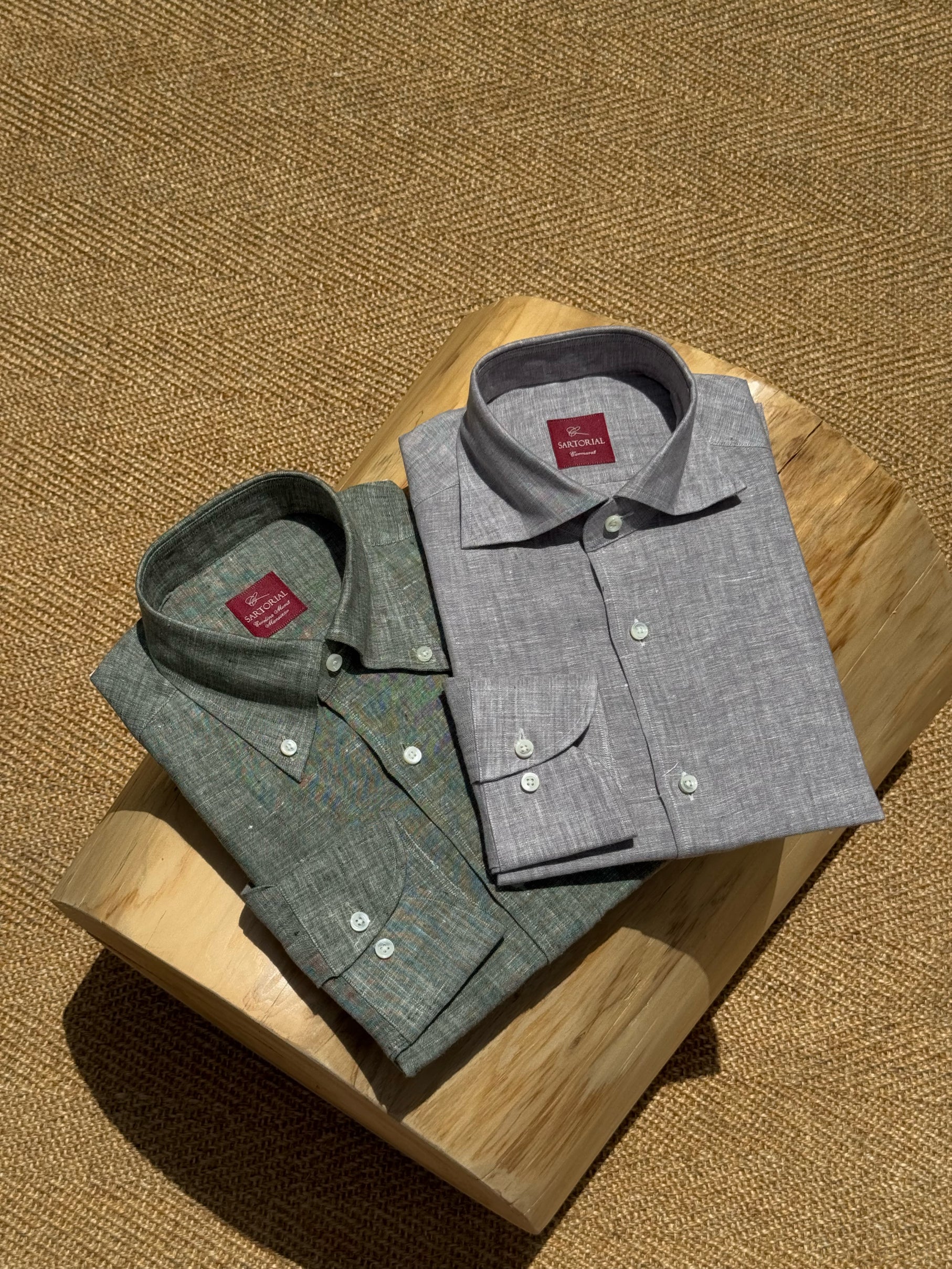 Pale Grey / Green Linen Shirt #XS10 #XS13