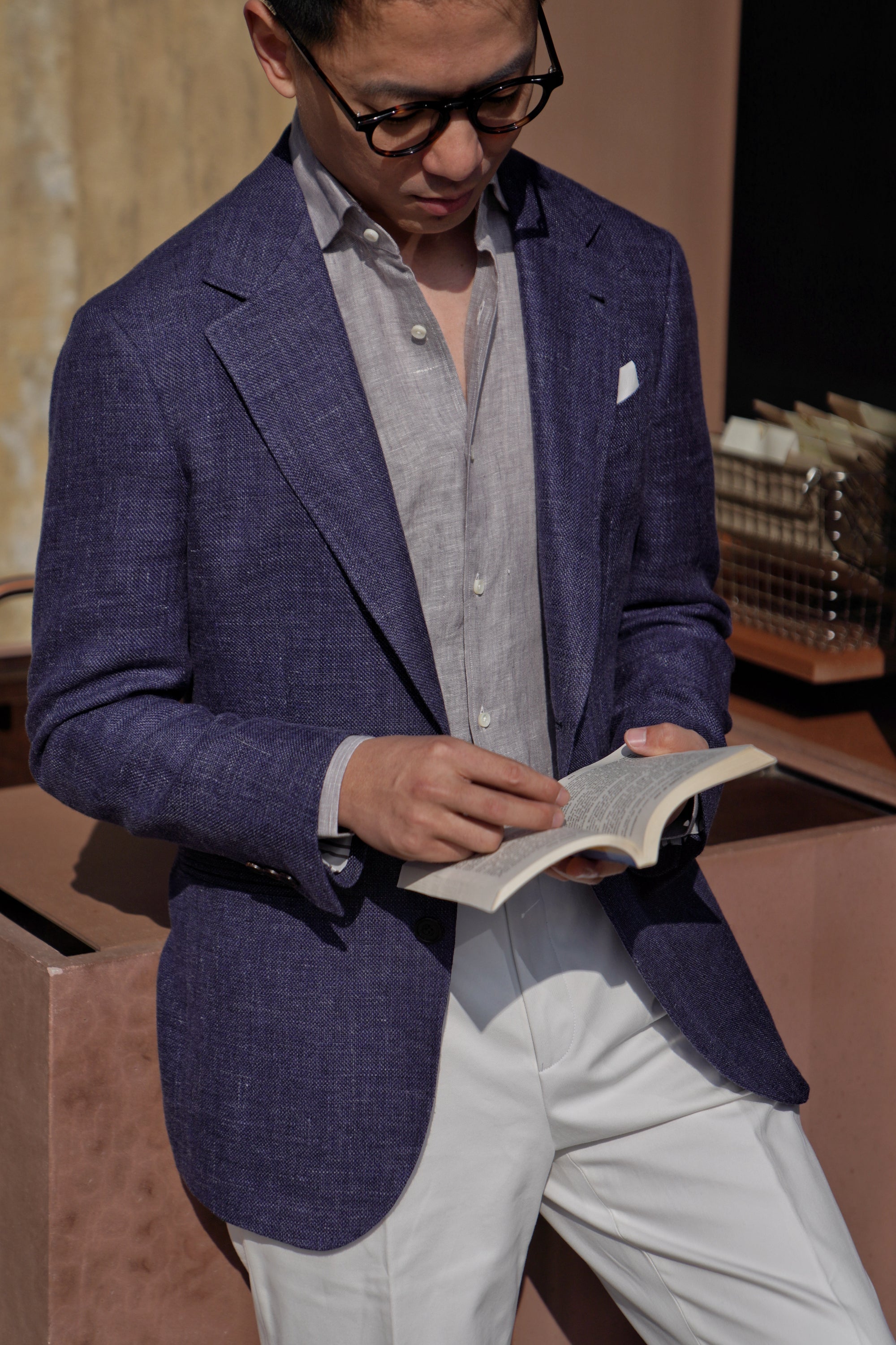 Pale Grey / Green Linen Shirt #XS10 #XS13