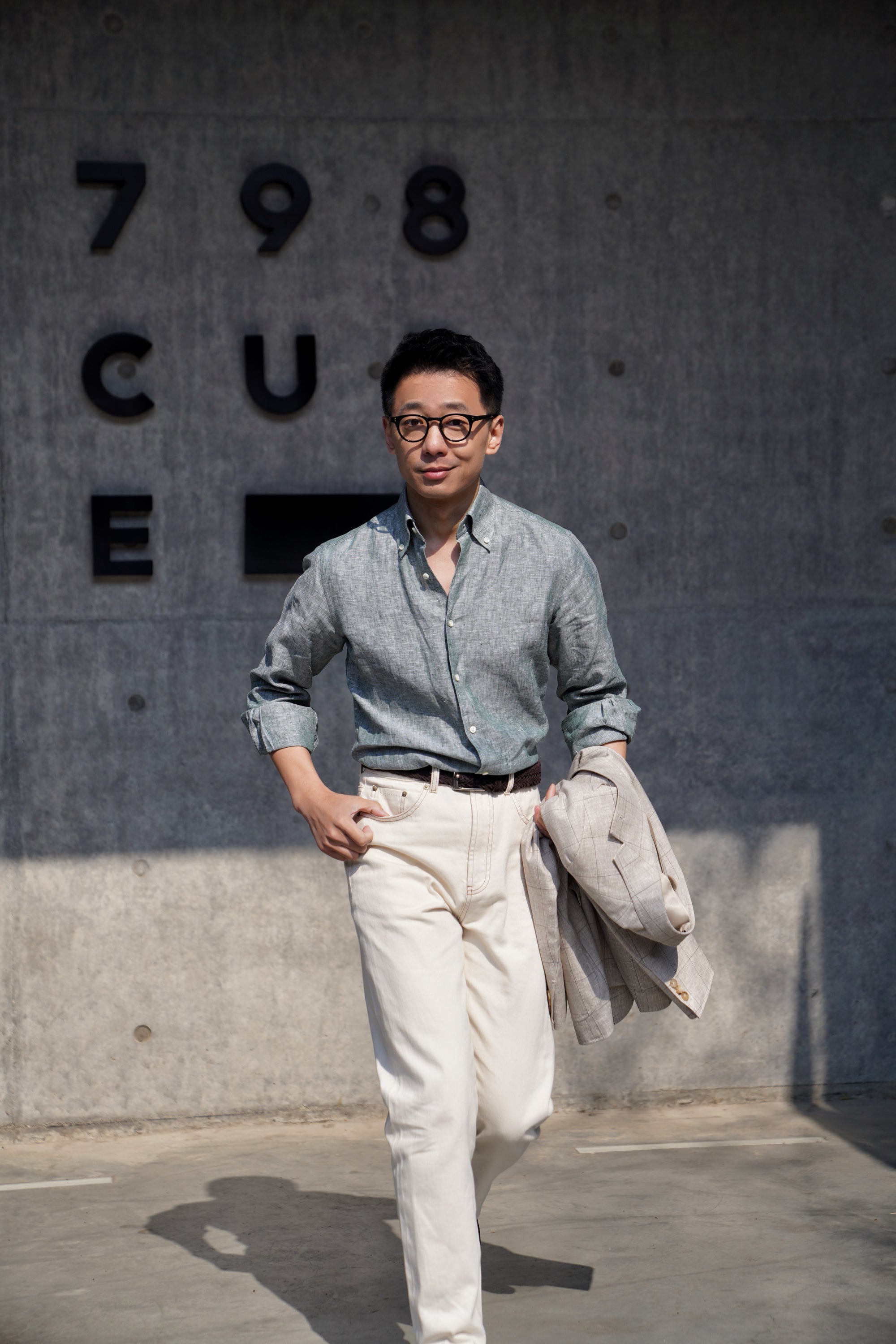 Pale Grey / Green Linen Shirt #XS10 #XS13